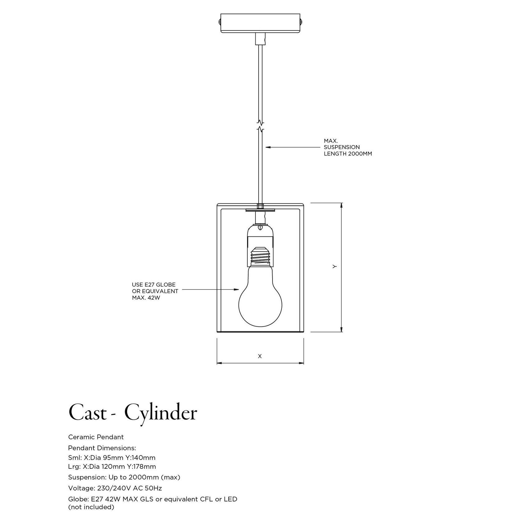 Ceramic Pendant Cylinder Light Large gallery detail image
