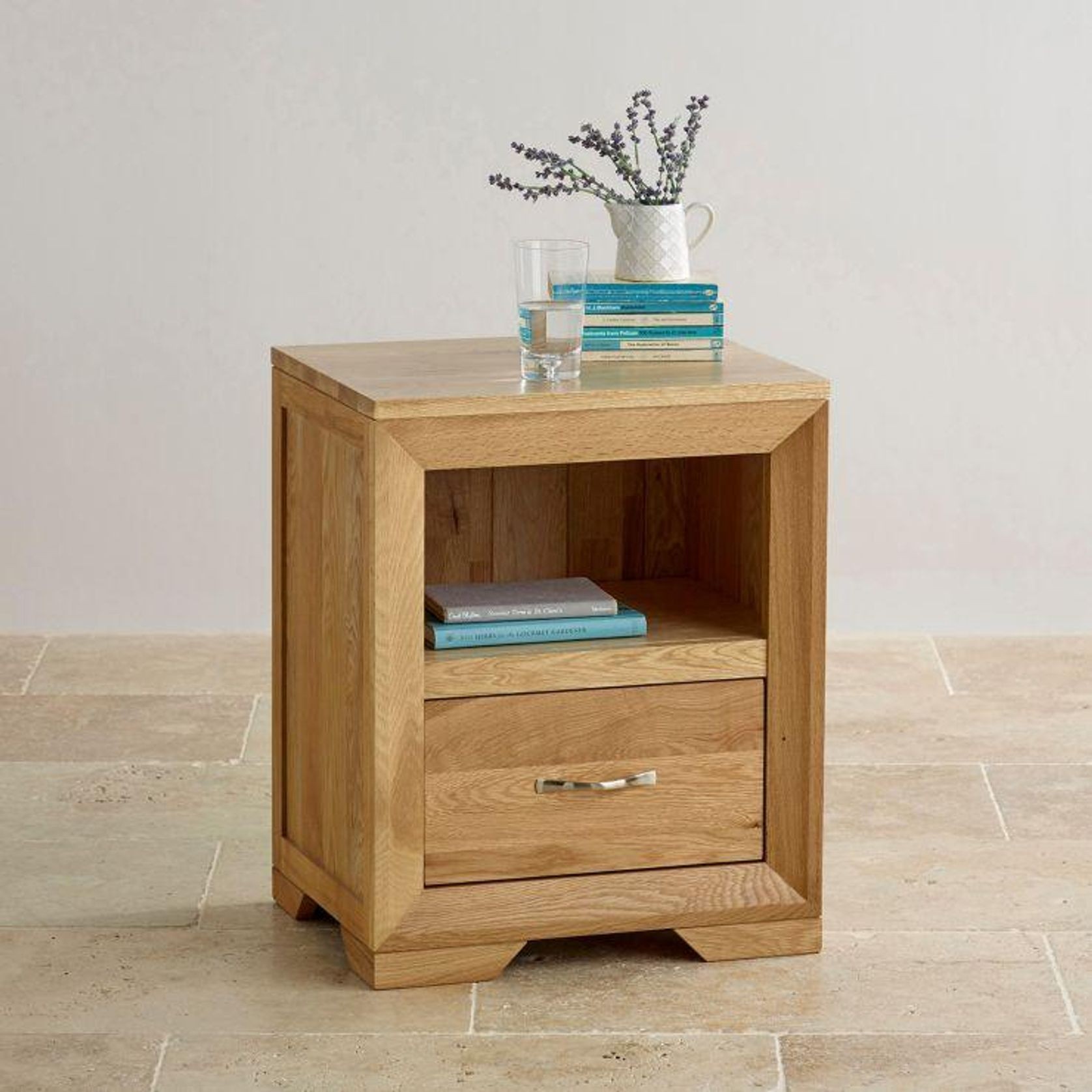 Chamfer Natural Solid Oak 1 Drawer Bedside Table gallery detail image