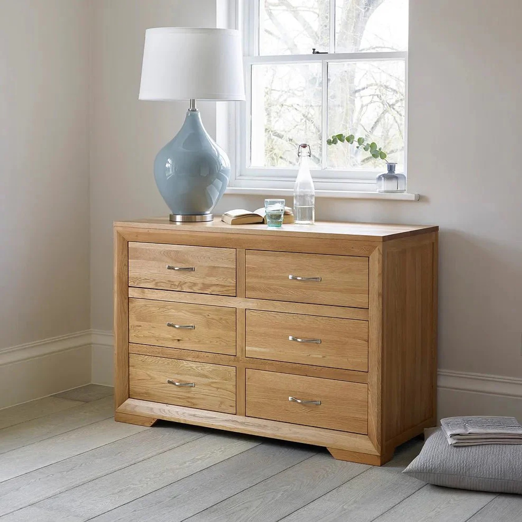 Chamfer Natural Solid Oak Chest of 6 Drawers gallery detail image