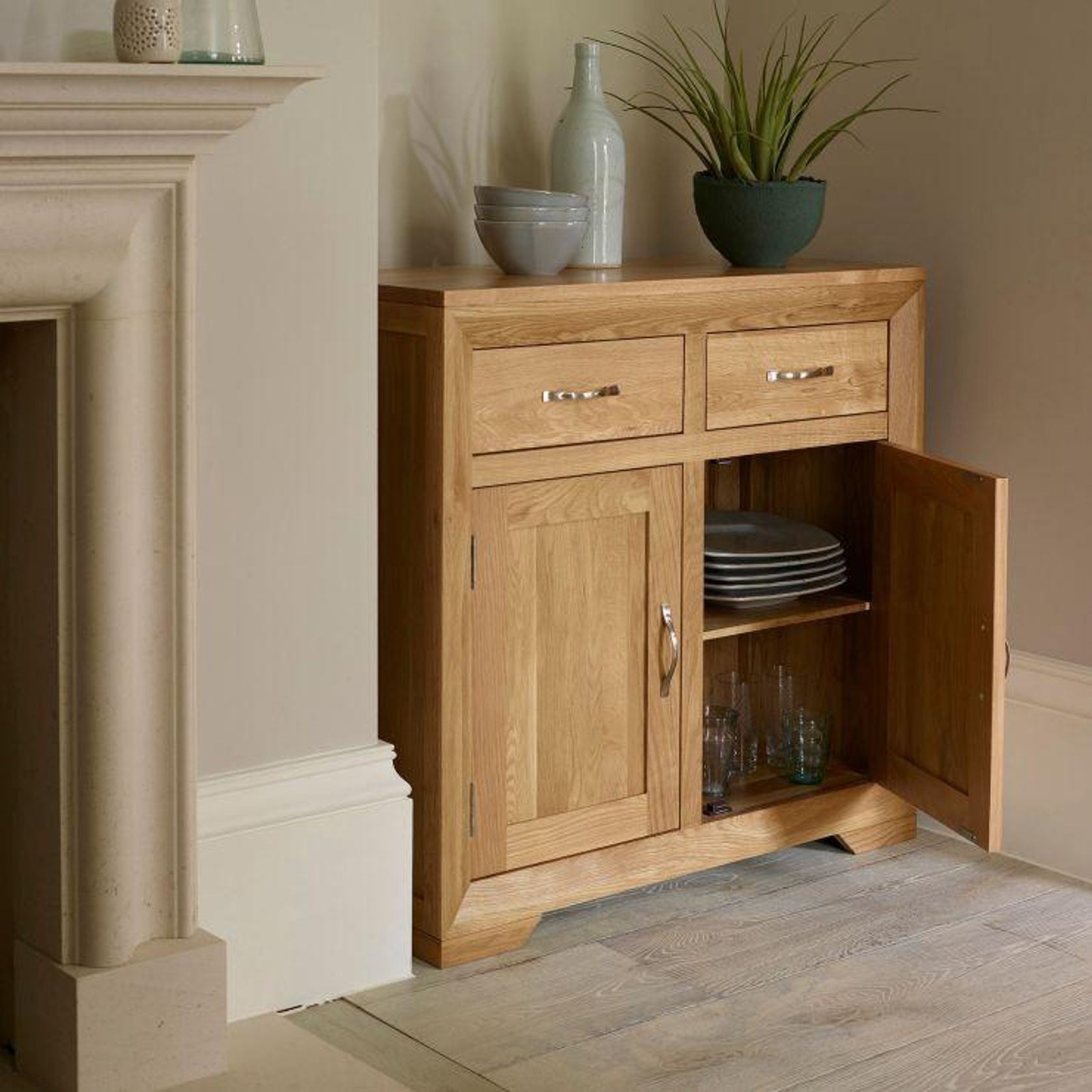 Chamfer Natural Solid Oak Small Sideboard gallery detail image