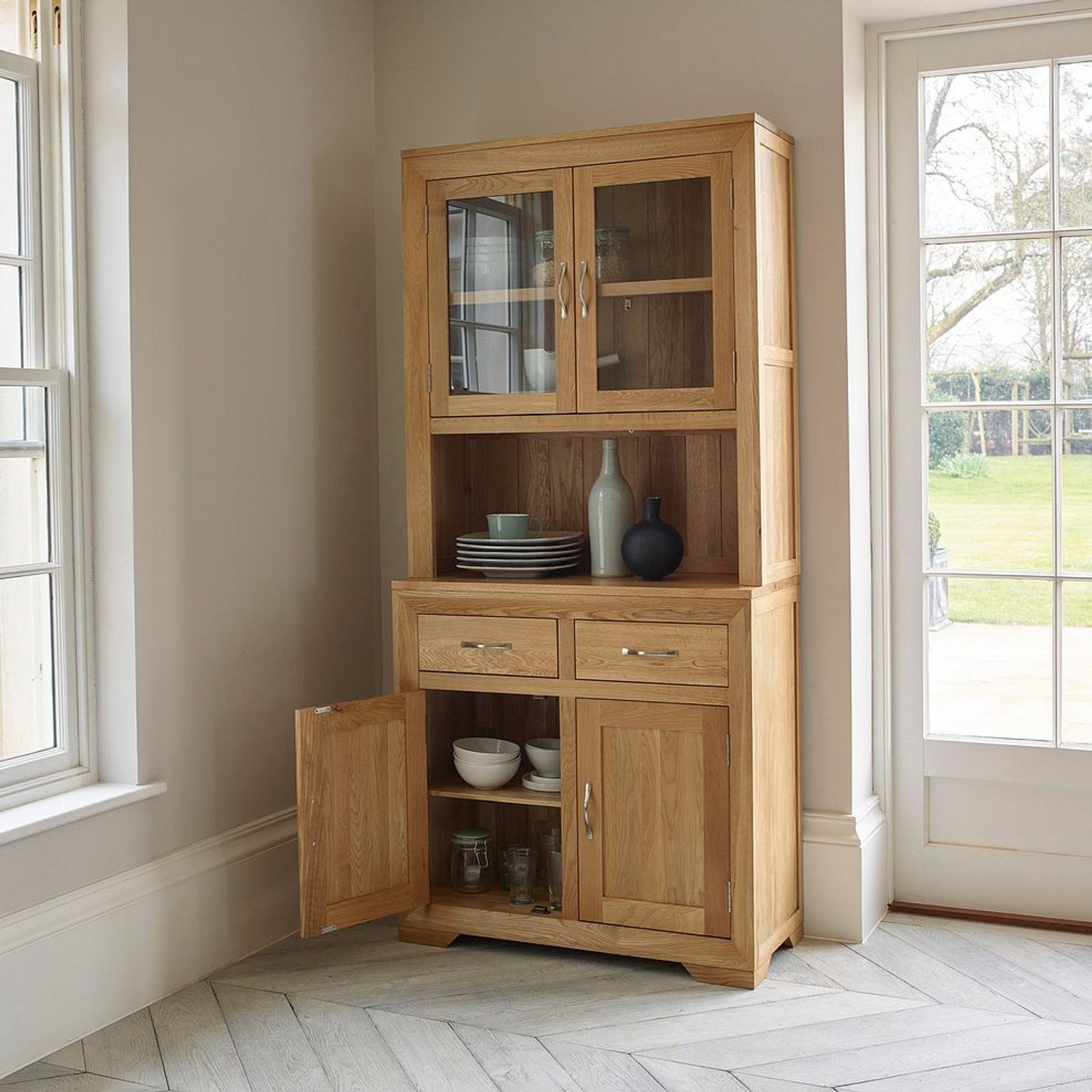 Chamfer Natural Solid Oak Small Sideboard With Hutch Dresser gallery detail image