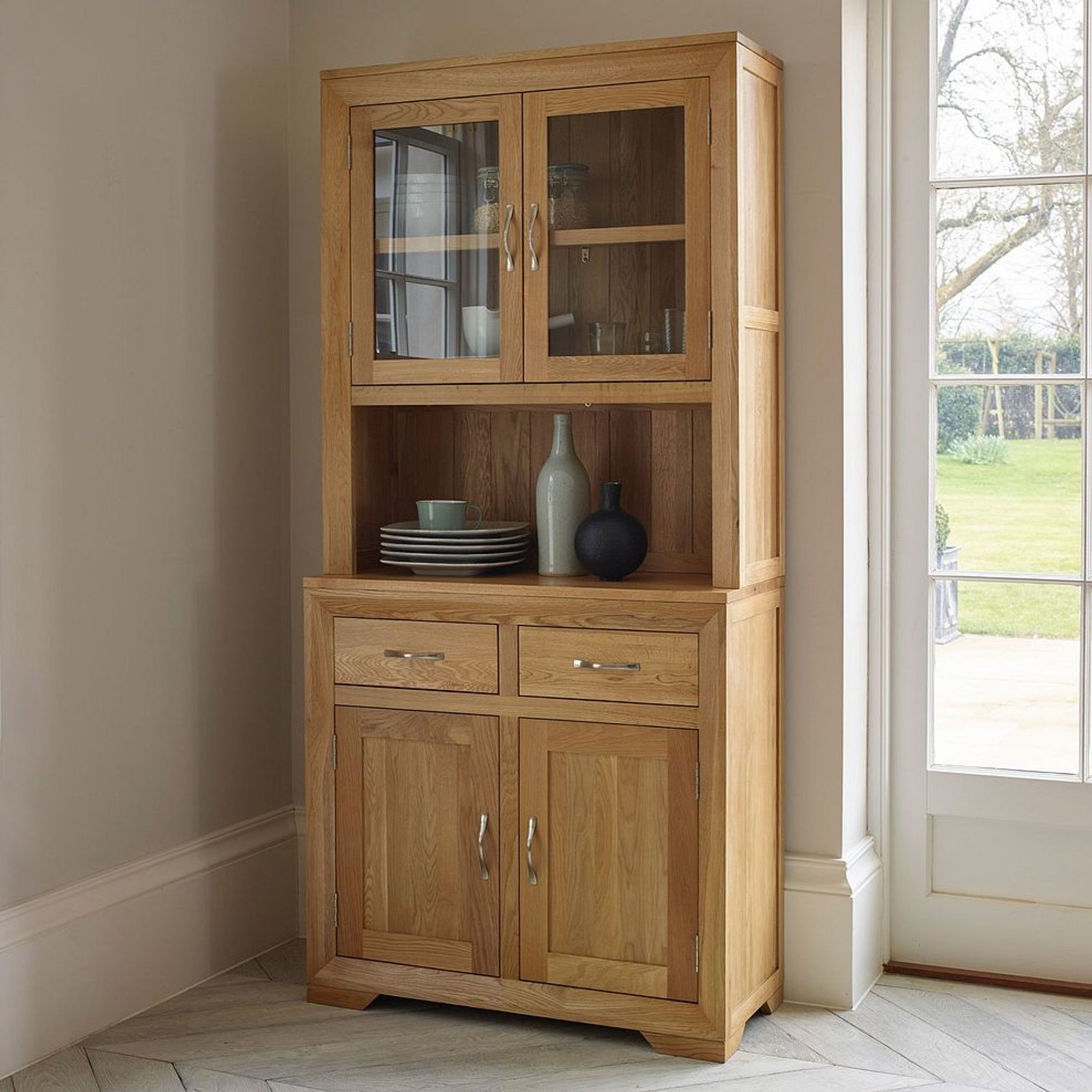 Chamfer Natural Solid Oak Small Sideboard With Hutch Dresser gallery detail image