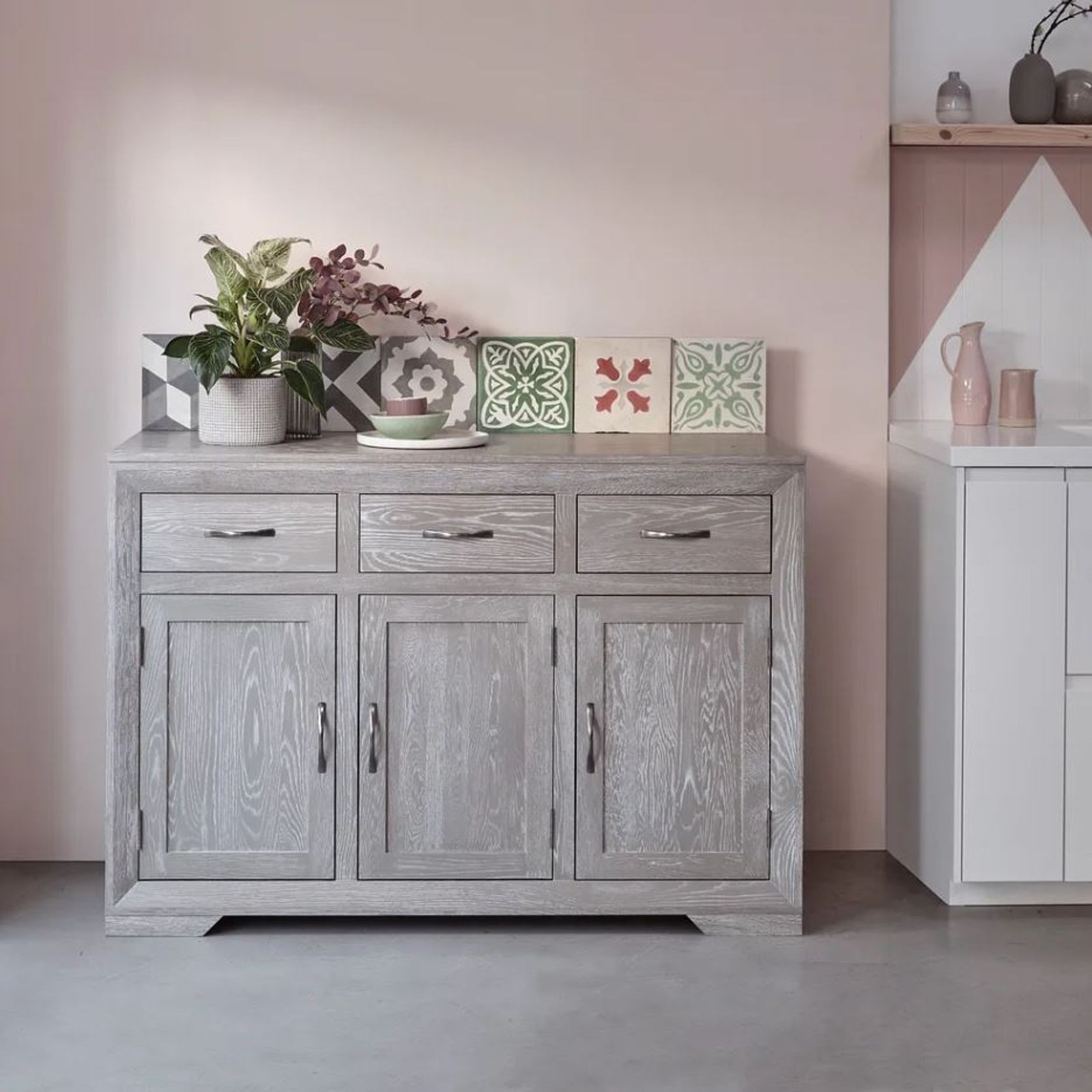 Chamfer Solid Oak Large Sideboard In Grey Wash gallery detail image
