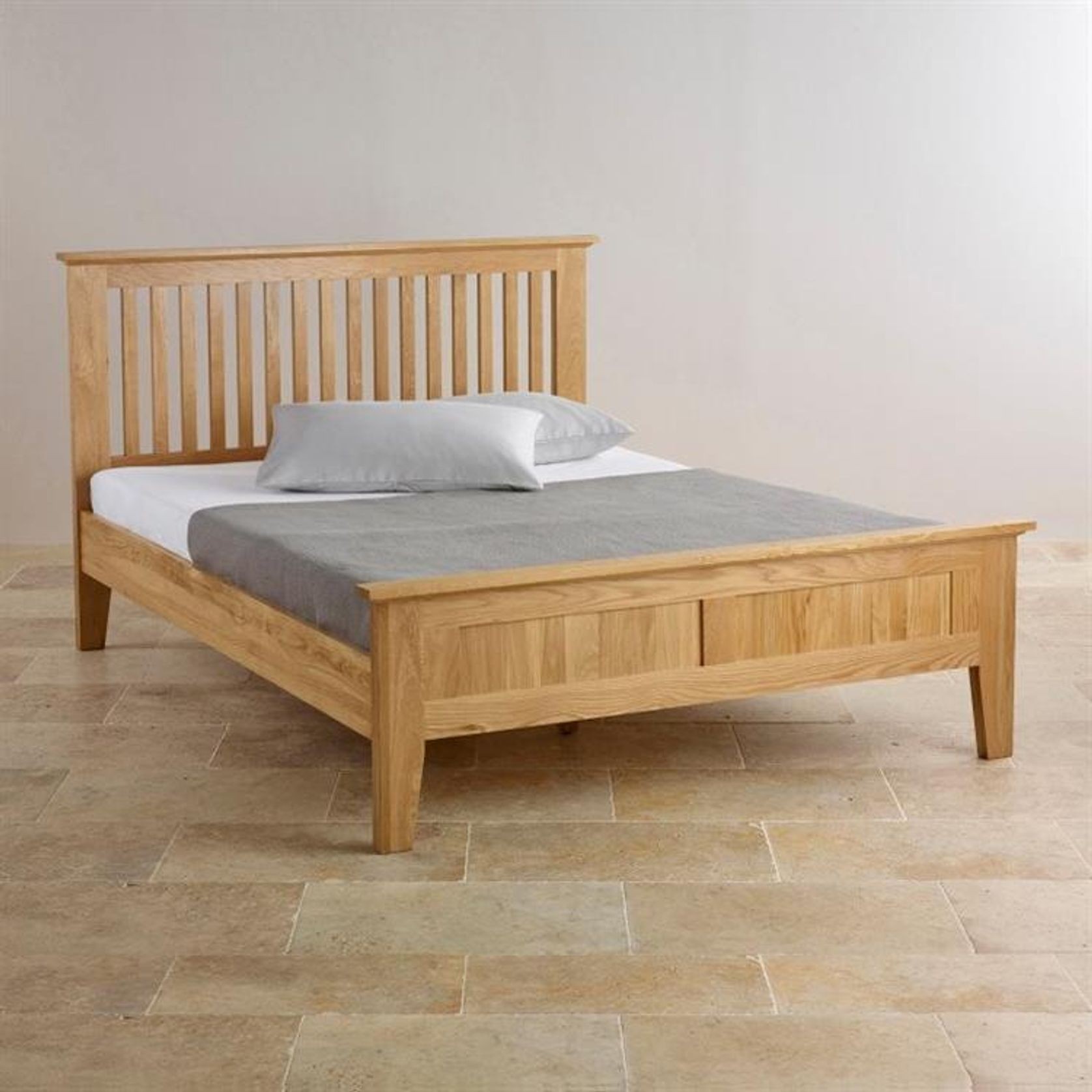 Chamfer Solid Oak Queen Size Bed Frame - Clearance gallery detail image