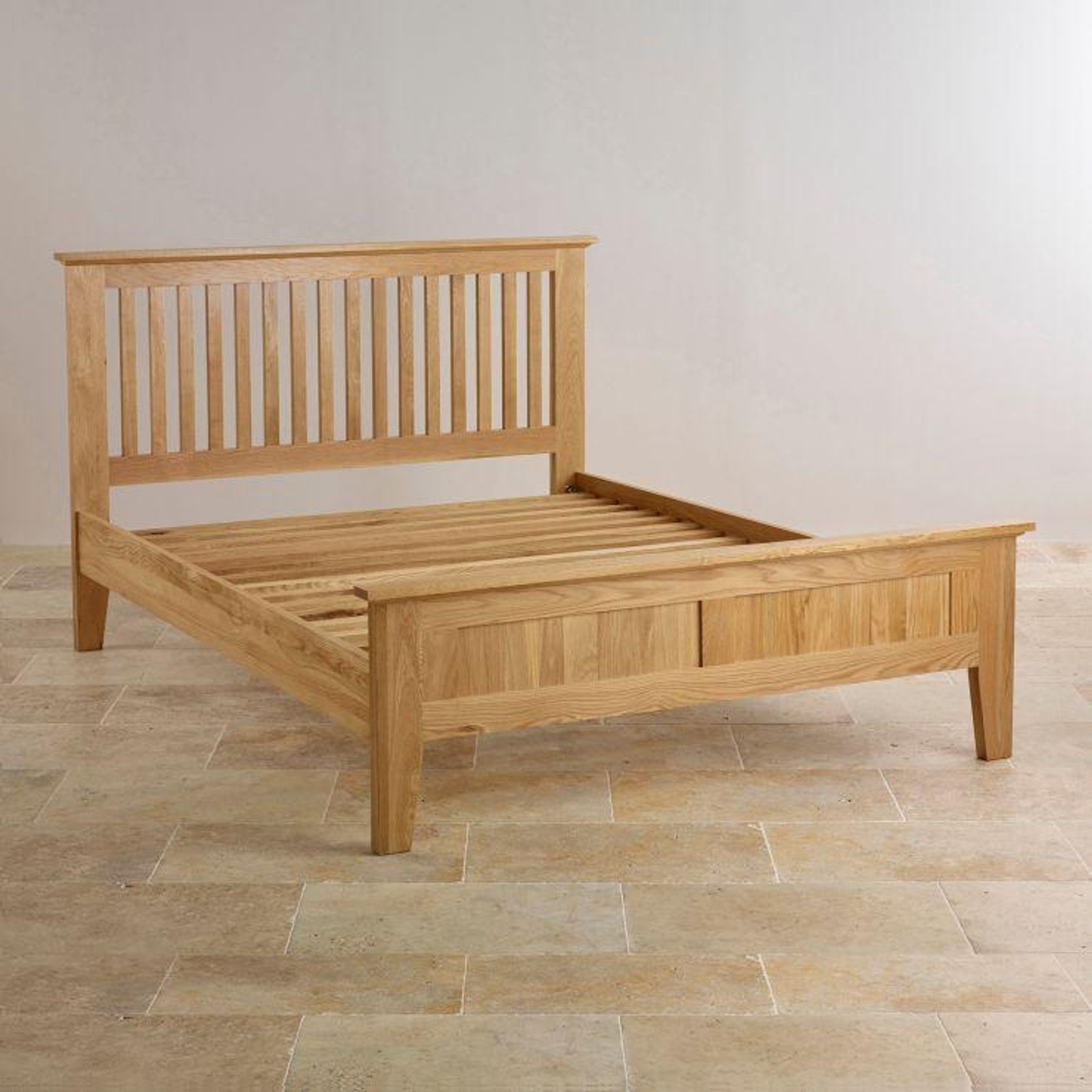 Chamfer Solid Oak Queen Size Bed Frame - Clearance gallery detail image