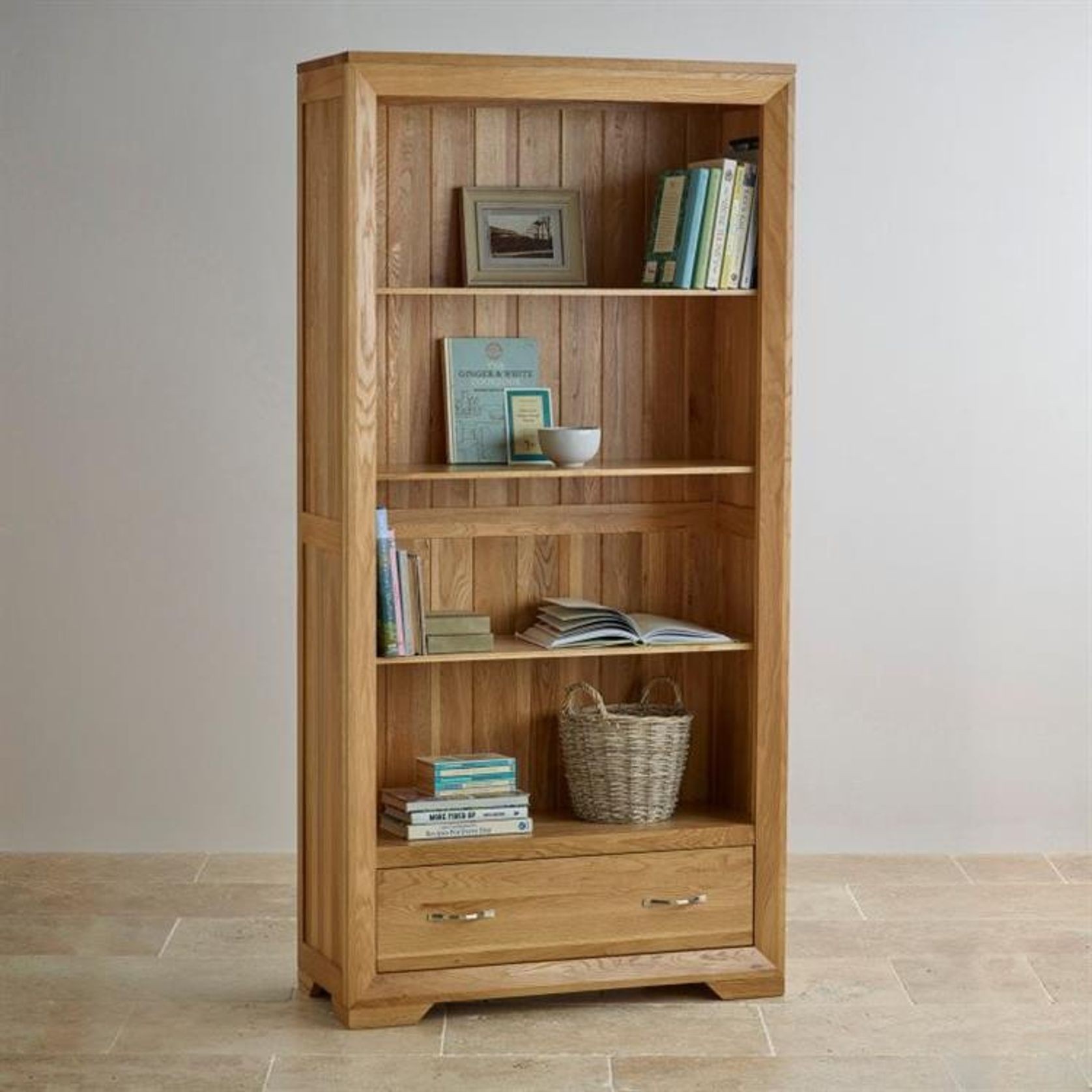 Chamfer Natural Solid Oak Large Bookcase gallery detail image