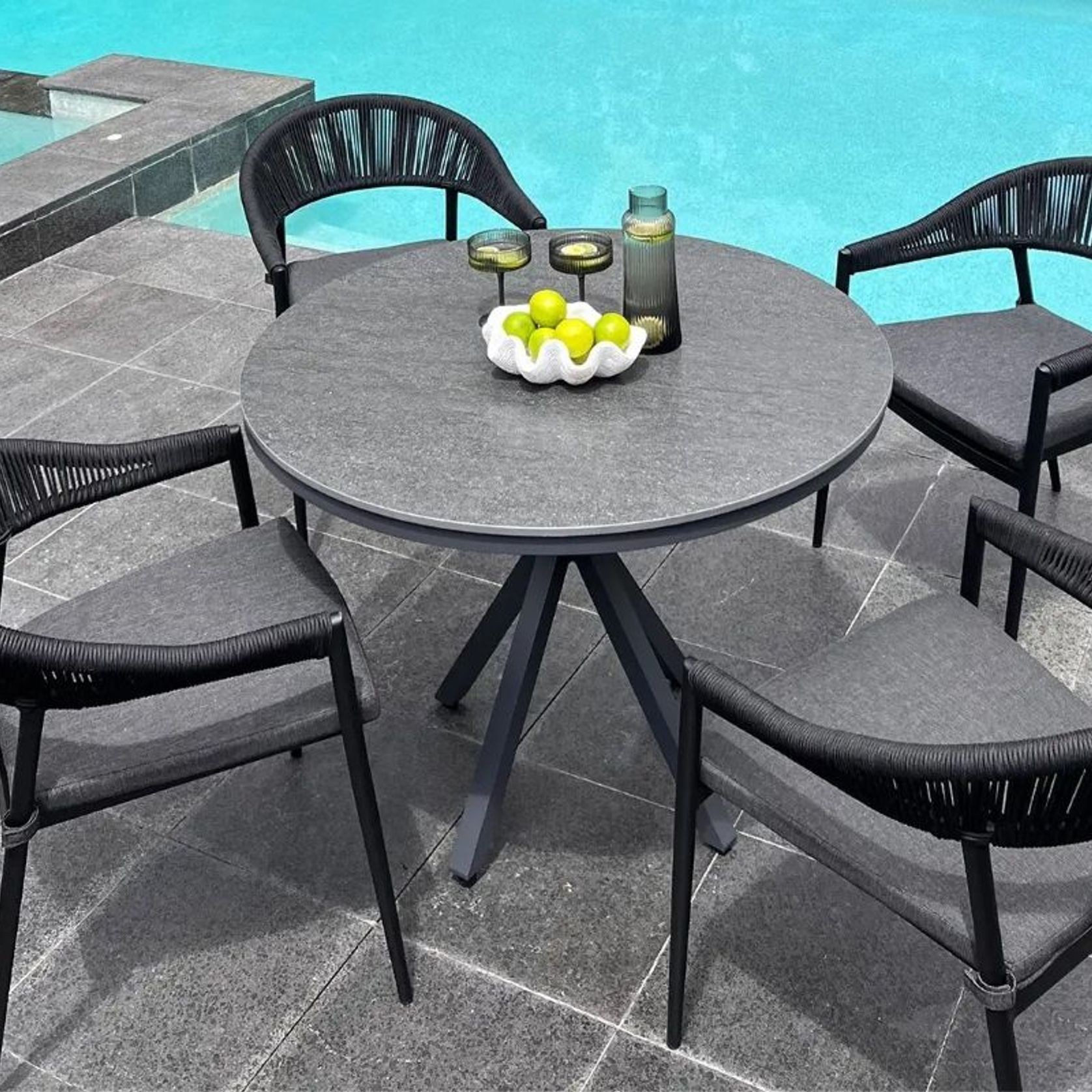 Cove Round Ceramic Table with Cove Chairs 5pc Set  - Charcoal gallery detail image