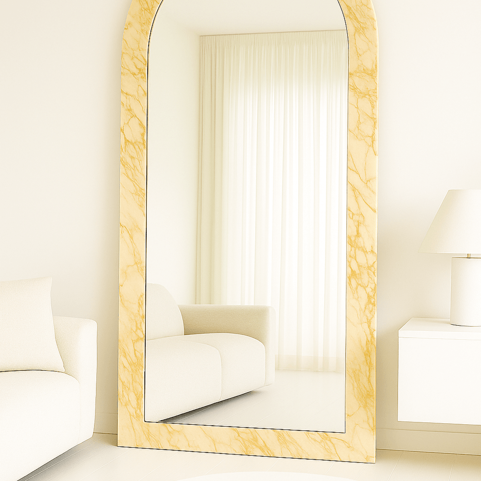 Crescent Arch Mirror - New Gold Calacatta Marble gallery detail image