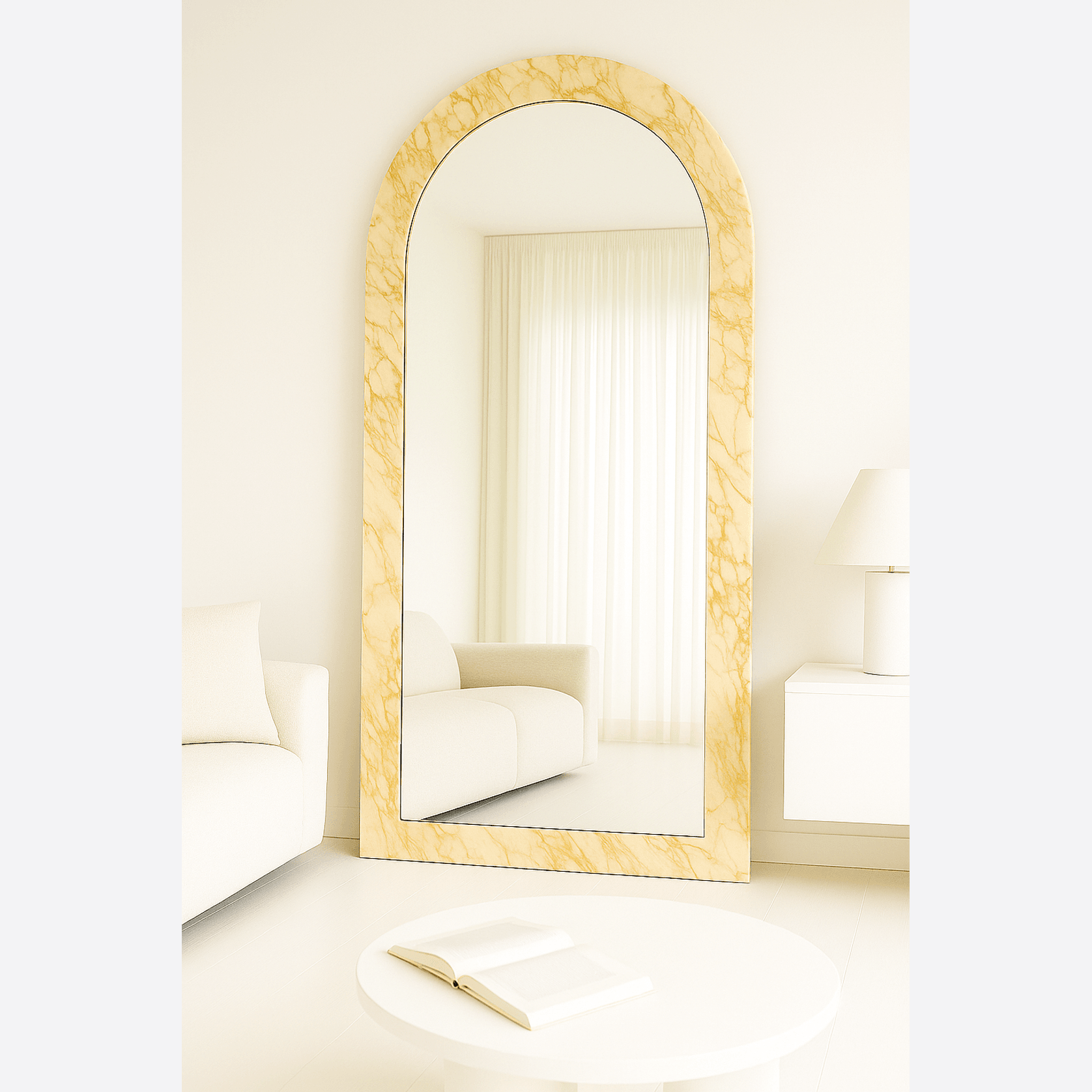 Crescent Arch Mirror - New Gold Calacatta Marble gallery detail image