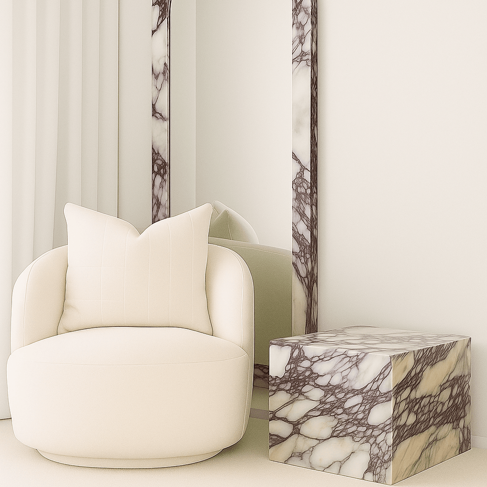 Crescent Arch Mirror - Viola Calacatta Marble gallery detail image