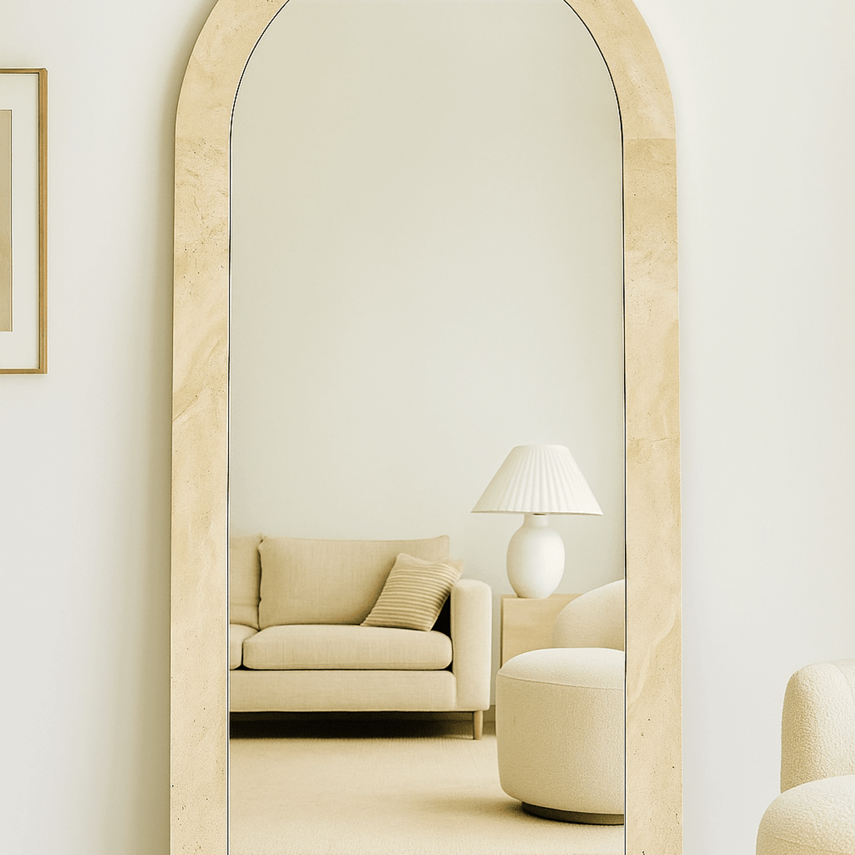 Crescent Arch Mirror - Vein Cut Travertine gallery detail image