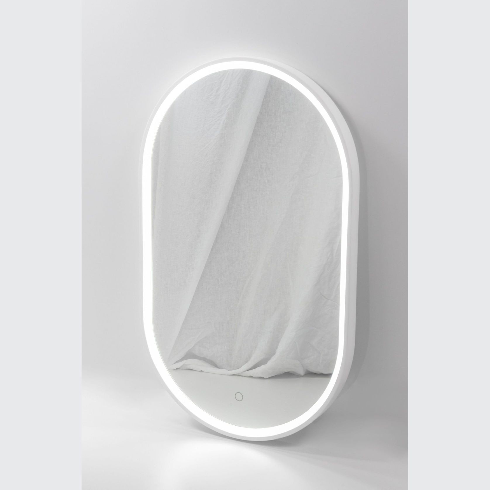 Pisa Oval Mirror with Matte White Stone Frame and LED light gallery detail image