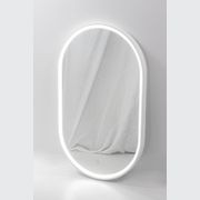 Pisa Oval Mirror with Matte White Stone Frame and LED light gallery detail image