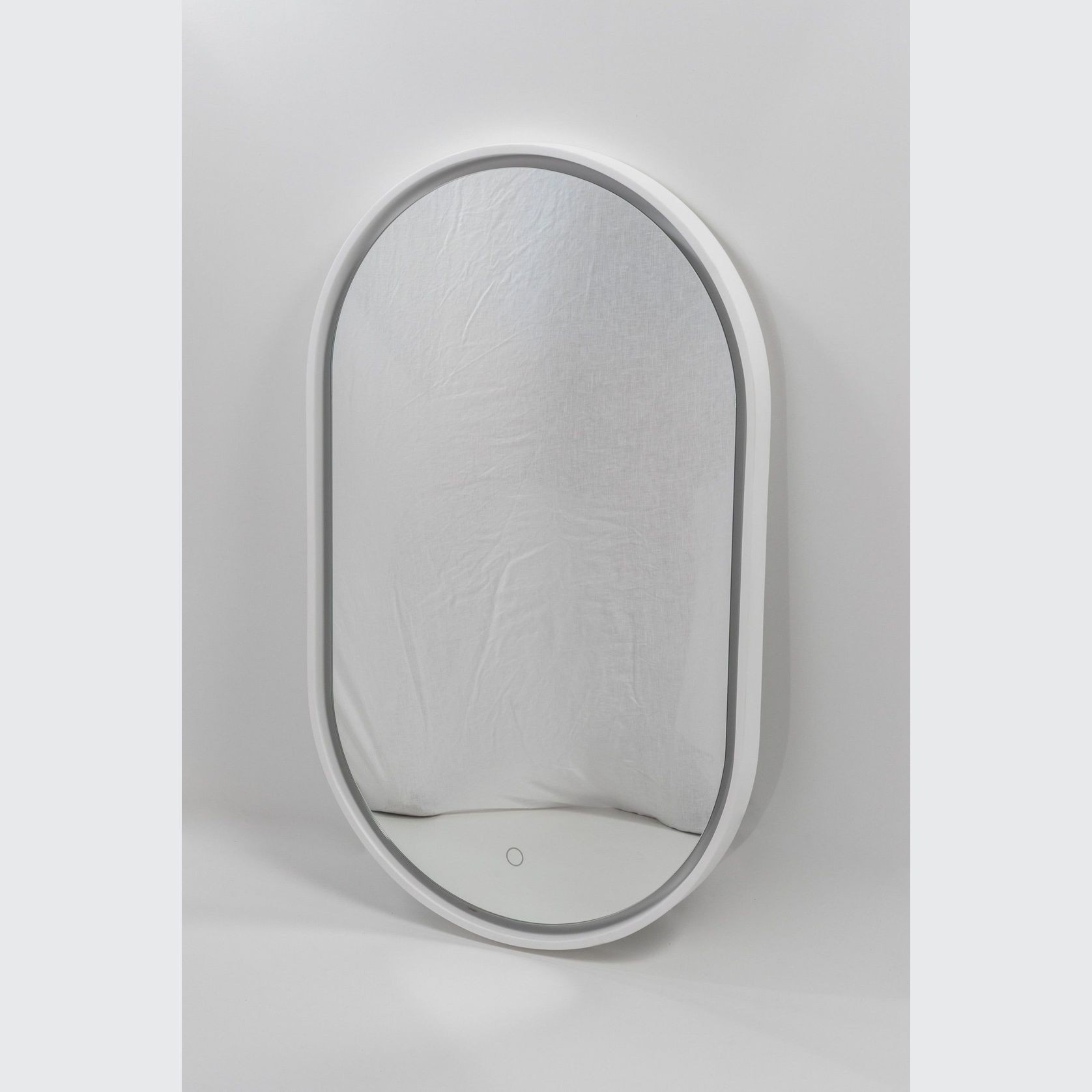 Pisa Oval Mirror with Matte White Stone Frame and LED light gallery detail image