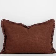 Baya Dover Cushion - Brick | Lumbar with Fringe gallery detail image