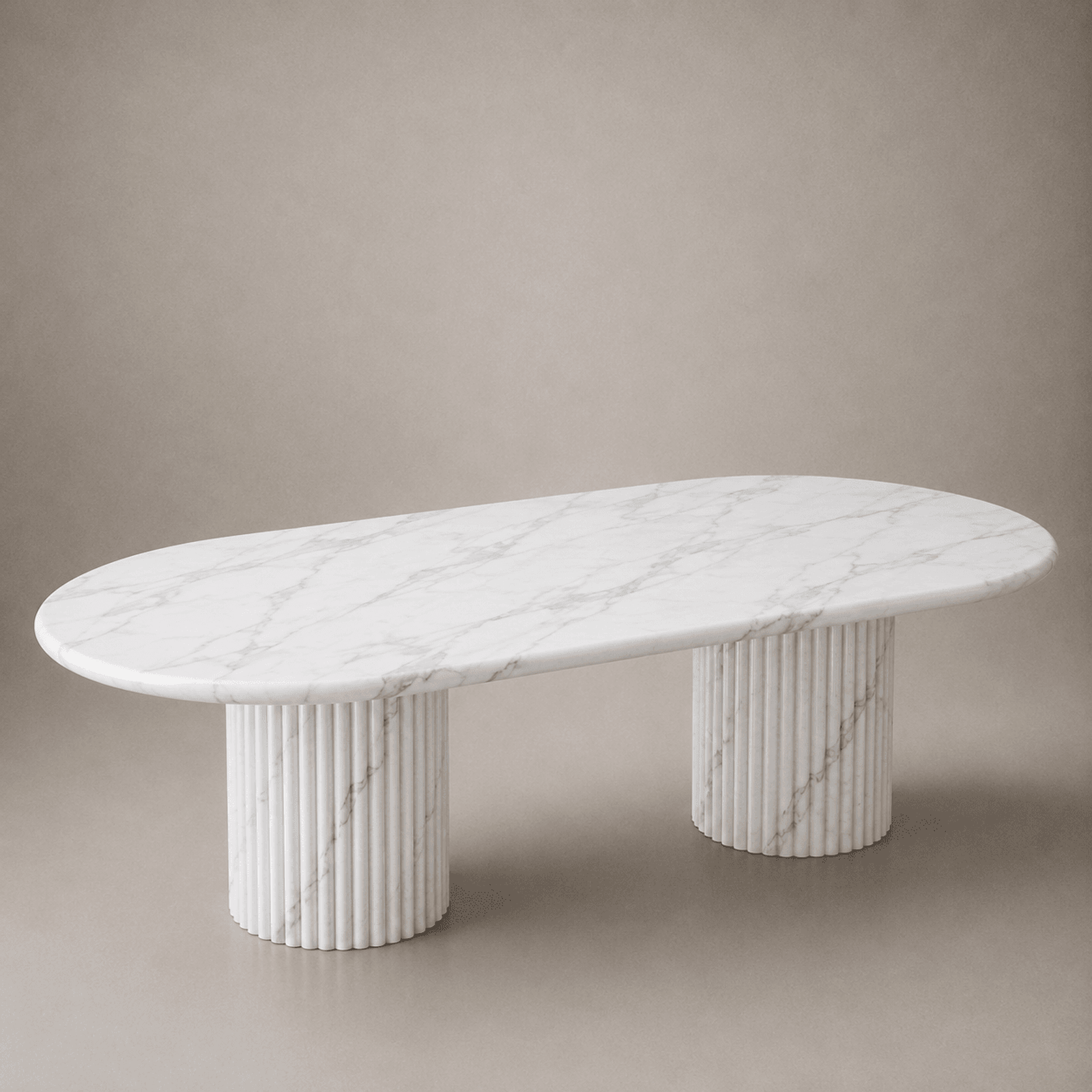 Fluted Oval Dining Table - Carrara Marble gallery detail image