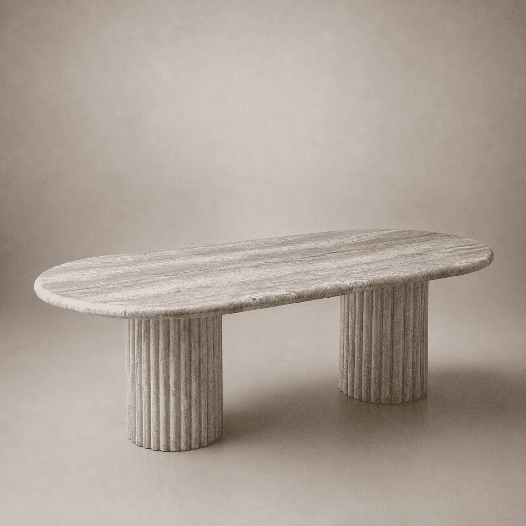 Fluted Oval Dining Table - Silver Travertine gallery detail image