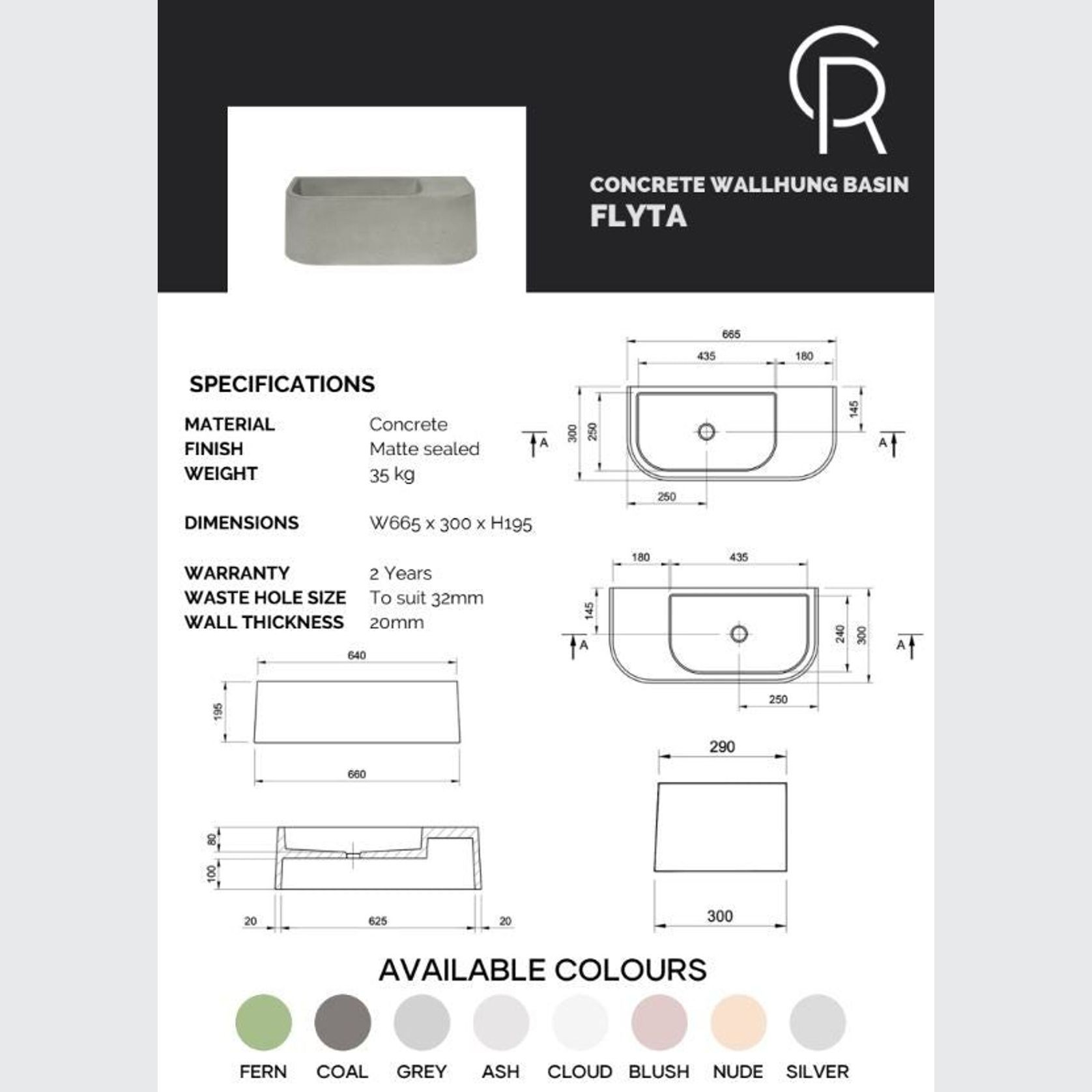 Concrete Republic Flyta Wall Hung Basin gallery detail image