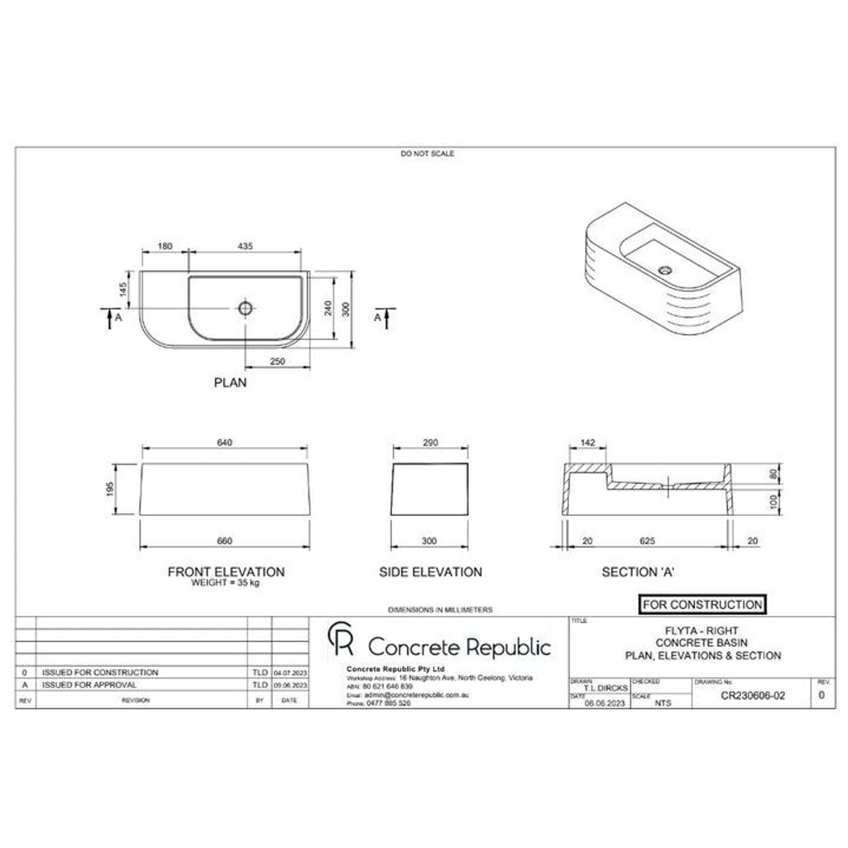 Concrete Republic Flyta Wall Hung Basin gallery detail image