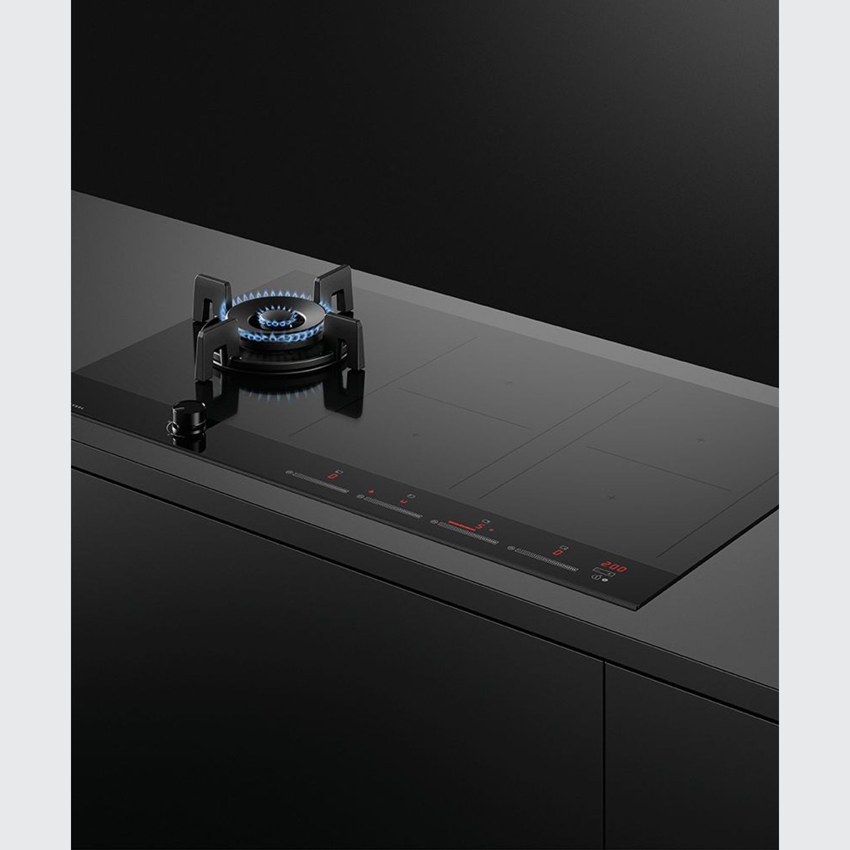 Gas + Induction Cooktop, 90cm, 1 Burner, 4 Zones with SmartZone, Black Glass gallery detail image