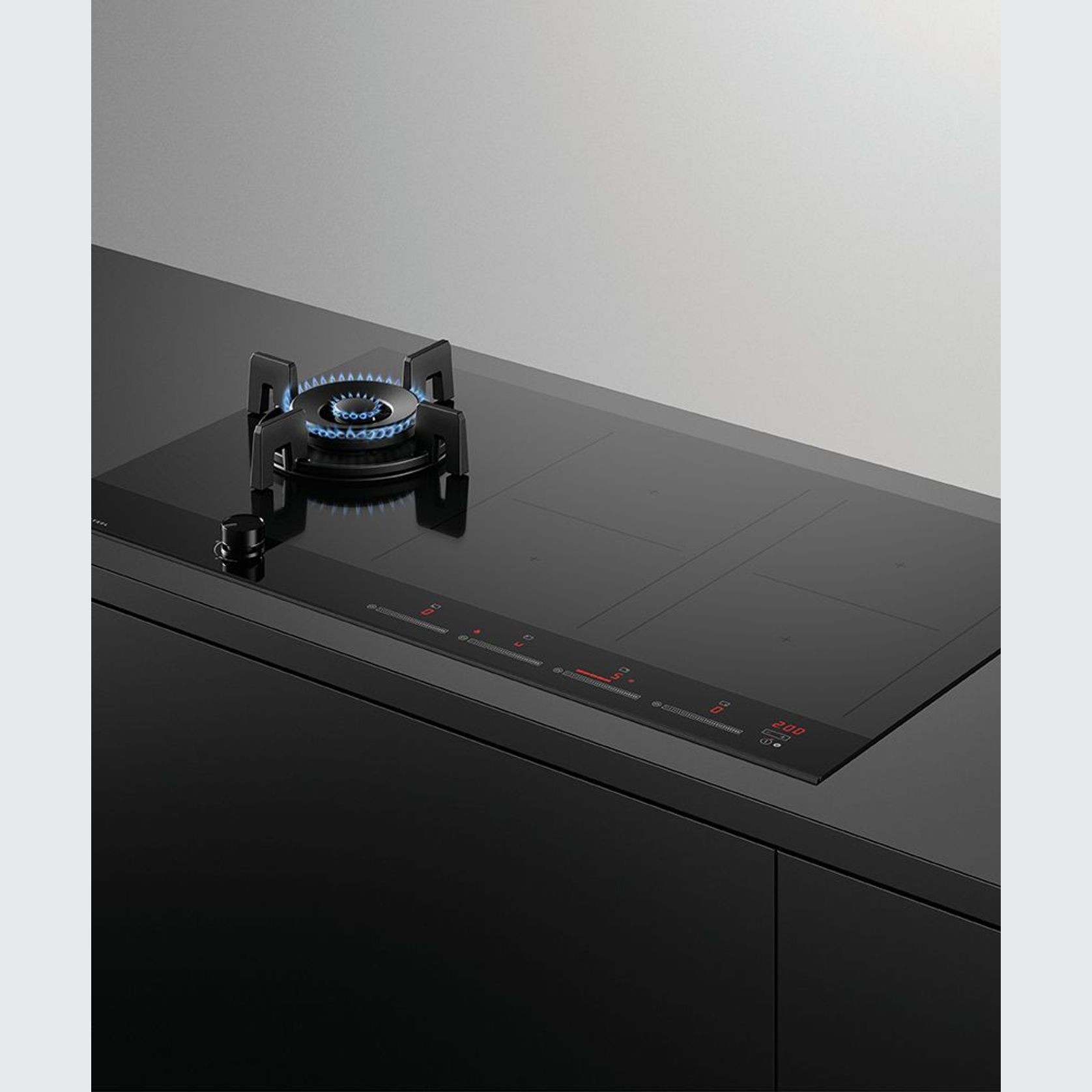 Gas + Induction Cooktop, 90cm, 1 Burner, 4 Zones with SmartZone, Black Glass gallery detail image