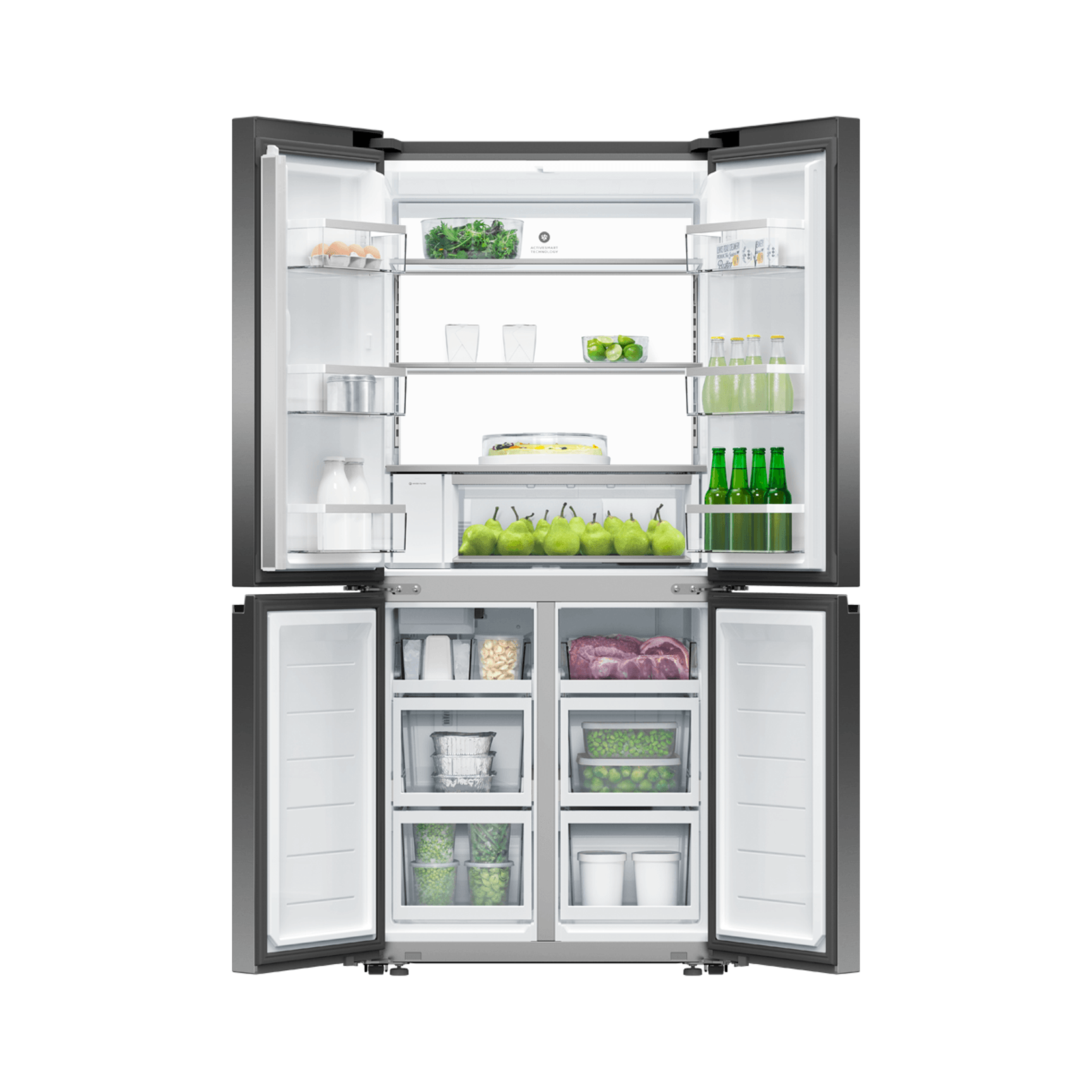 Freestanding Quad Door Refrigerator Freezer, 79cm, 498L, Ice & Water