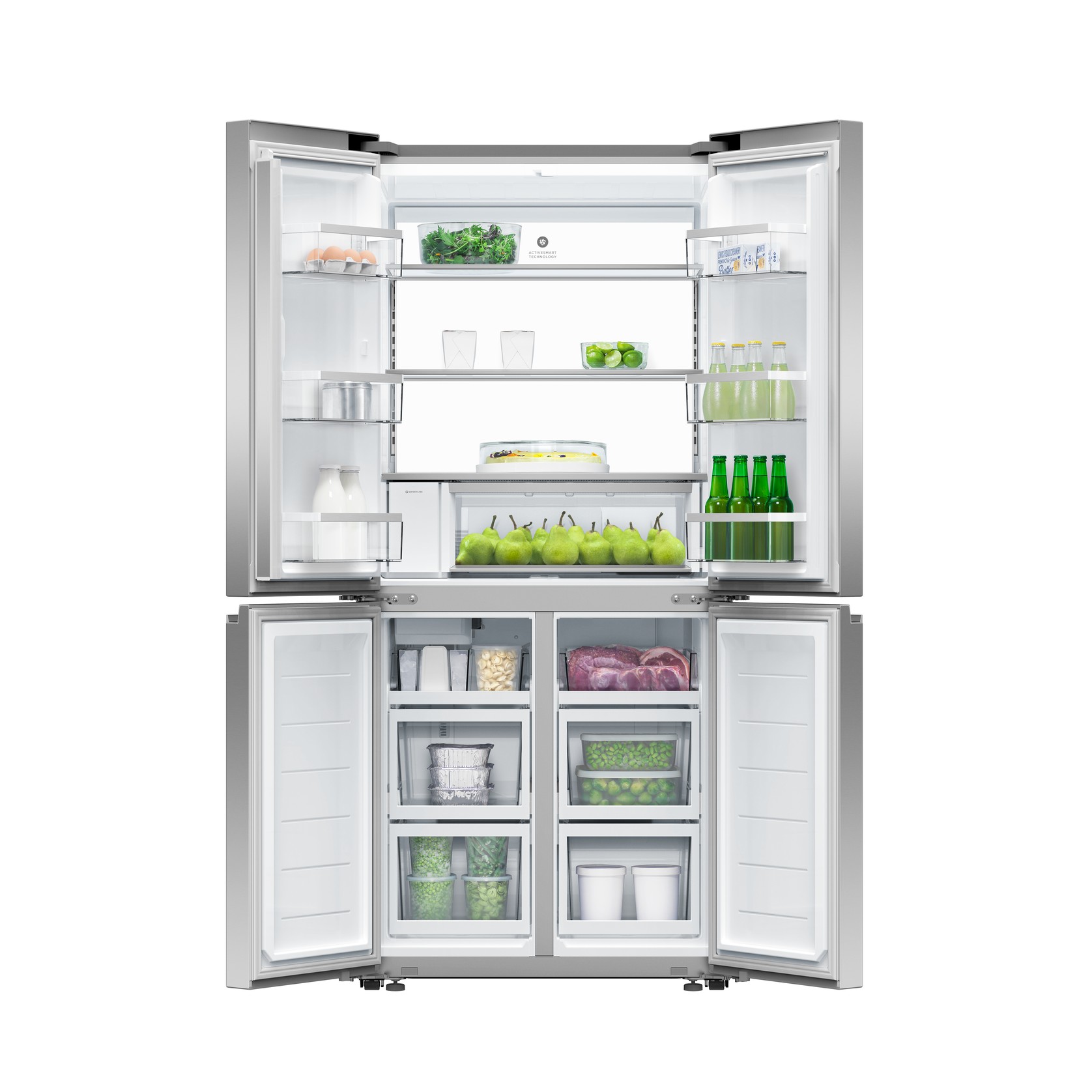 Freestanding Quad Door Refrigerator Freezer, 79cm, 498L, Ice & Water, French Hinge gallery detail image