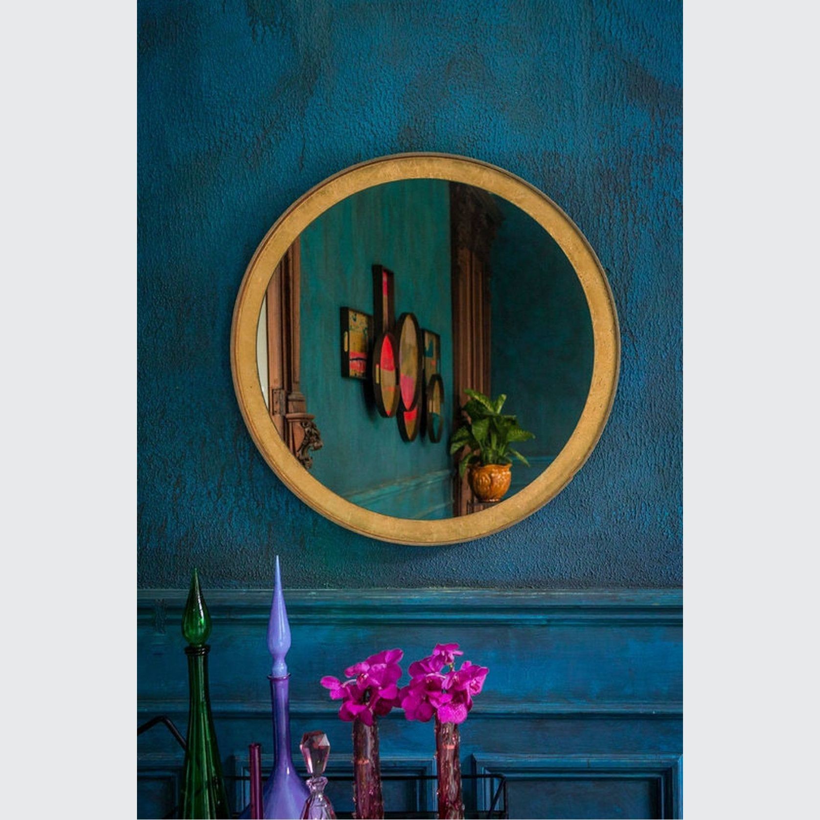 Gold Leaf Round Wall Mirror gallery detail image