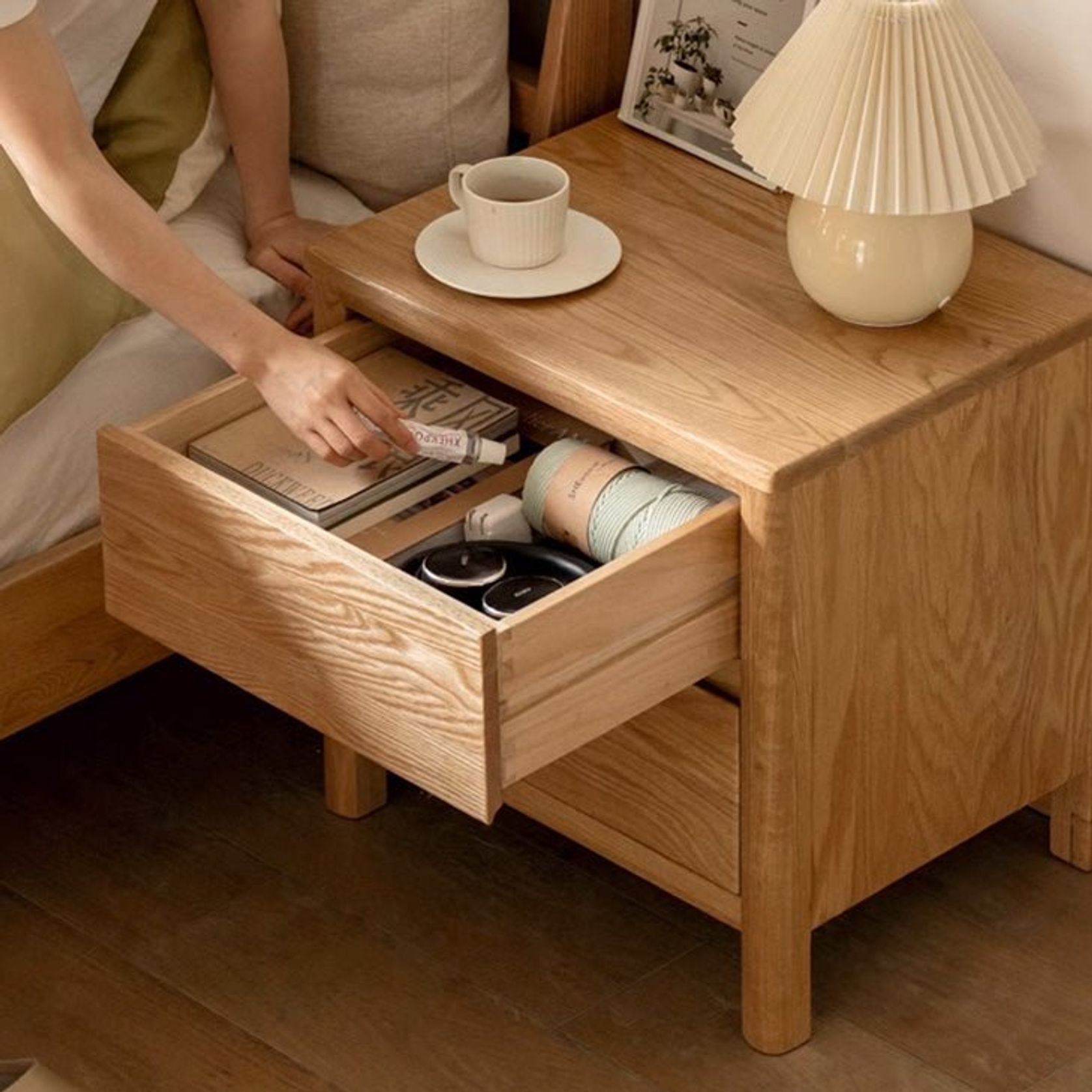 Humbie Natural Solid Oak Large Bedside Table gallery detail image