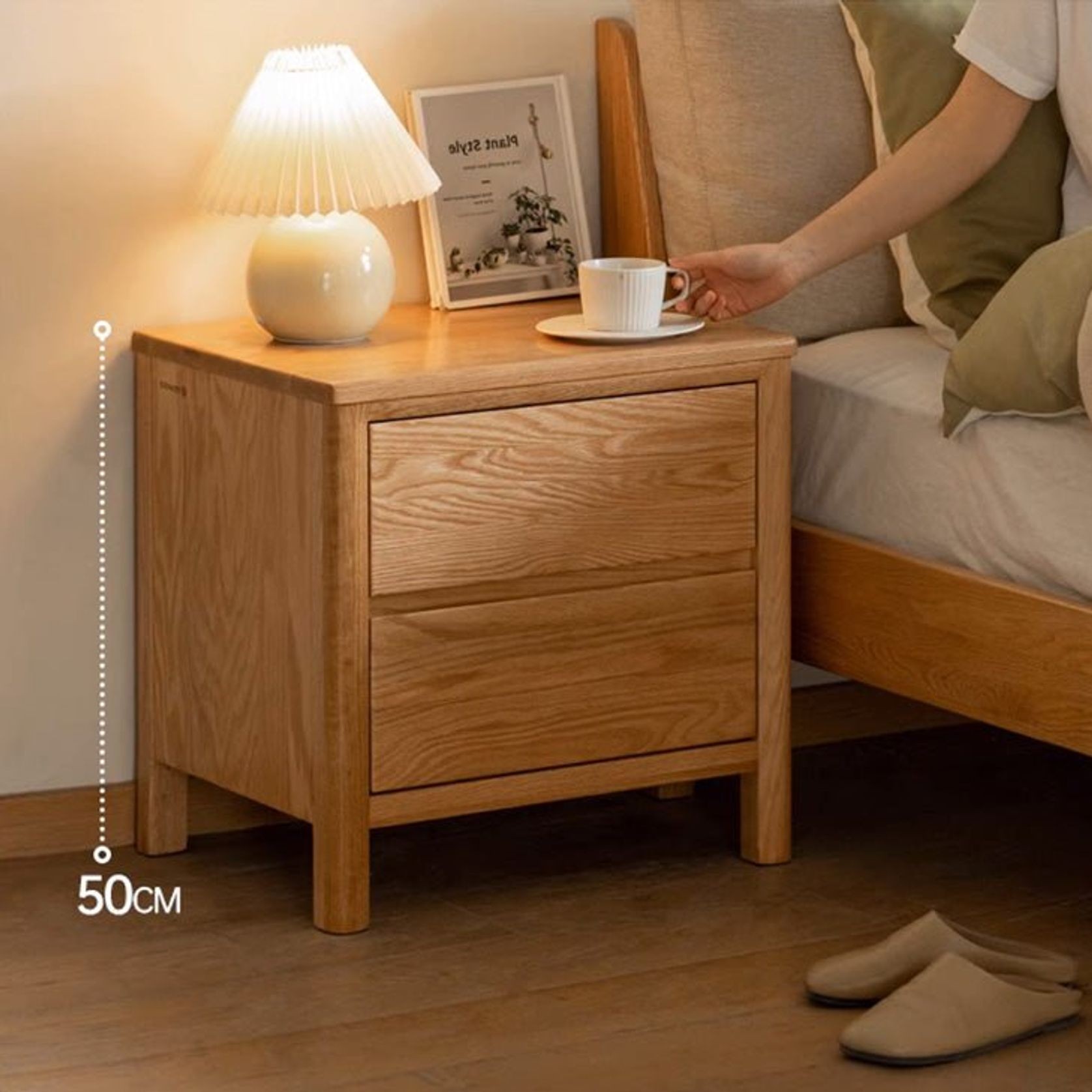 Humbie Natural Solid Oak Large Bedside Table gallery detail image