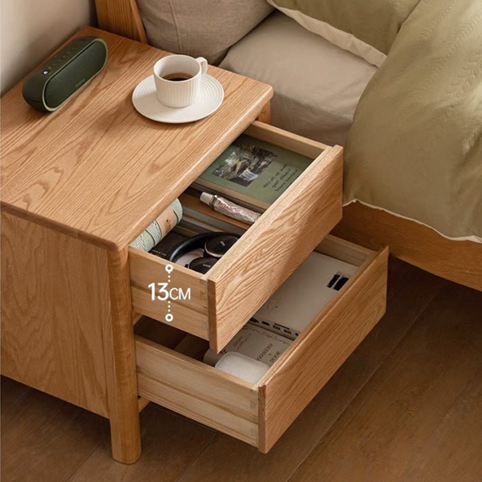 Humbie Natural Solid Oak Large Bedside Table gallery detail image