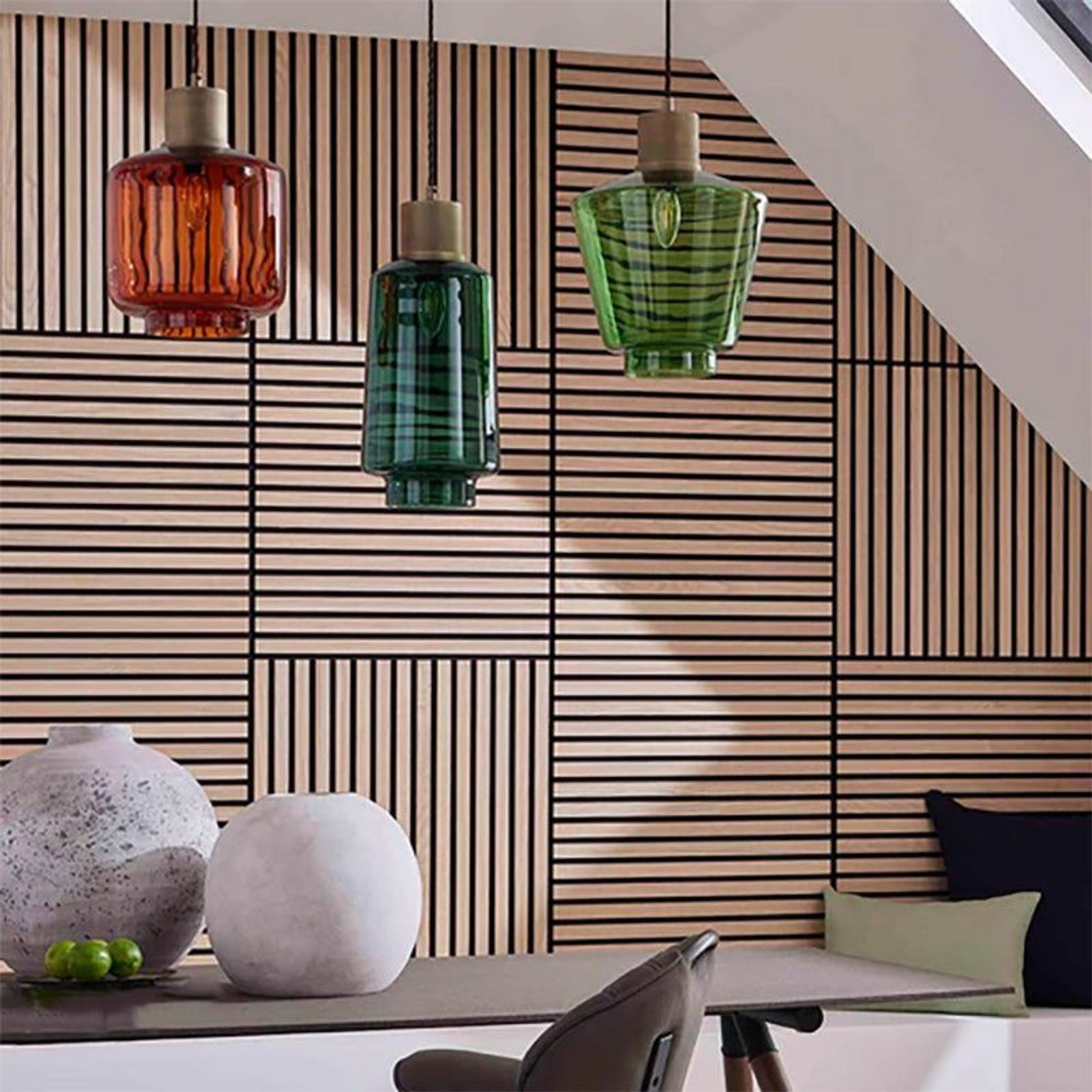 Square WOODFLEX Acoustic Wood Slat Wall Tiles - Oak Veneer - 4pc Set gallery detail image