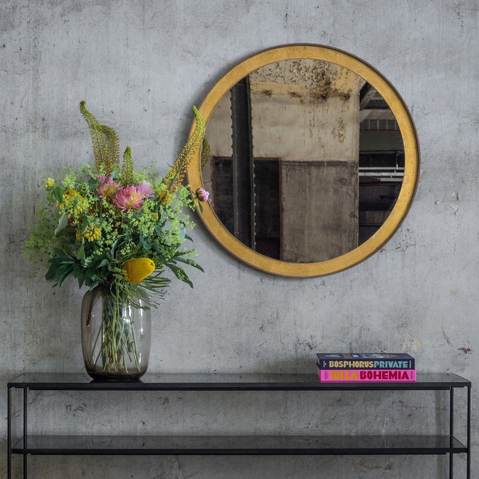 Gold Leaf Round Wall Mirror gallery detail image