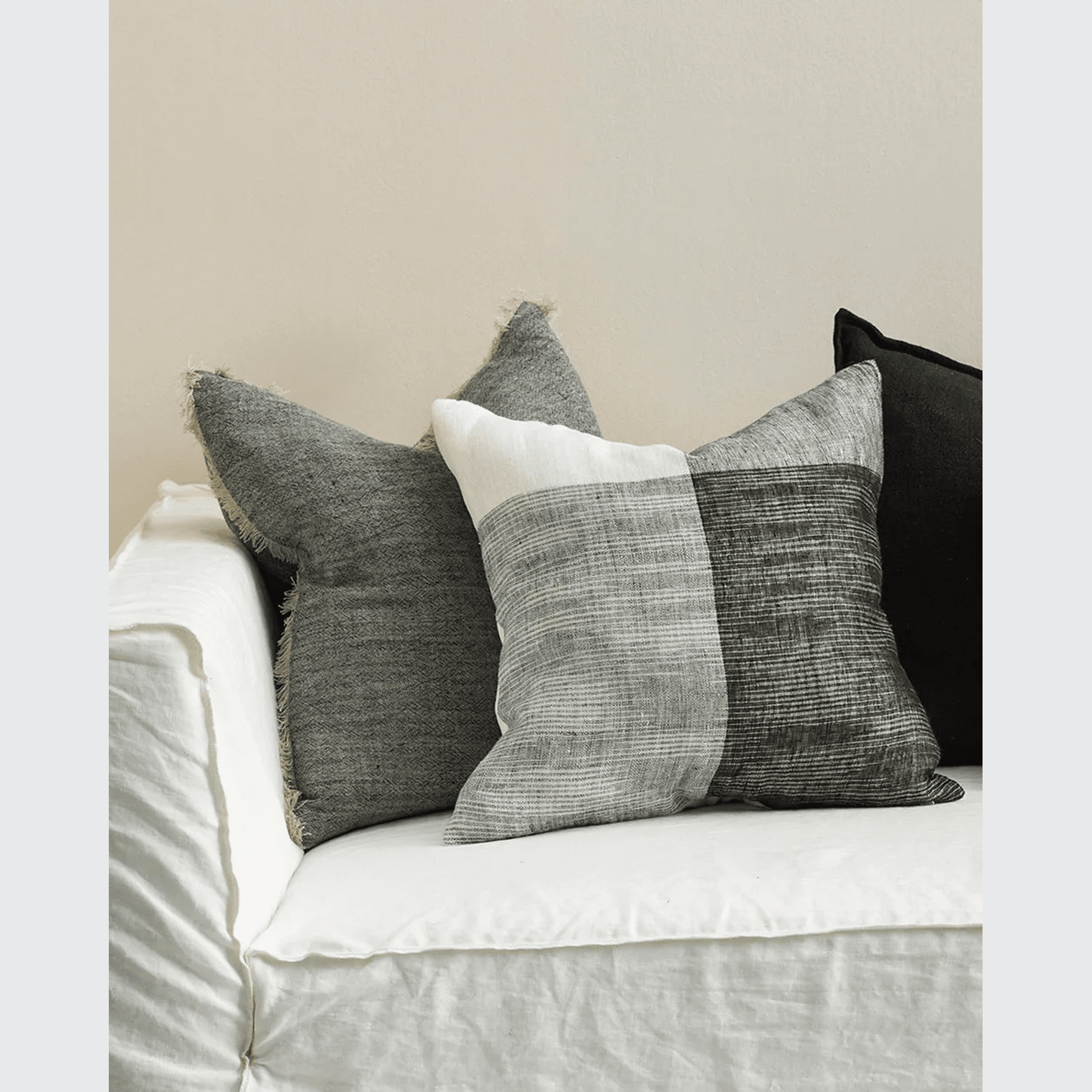 Baya Keaton Cushion - Black | 100% Linen gallery detail image
