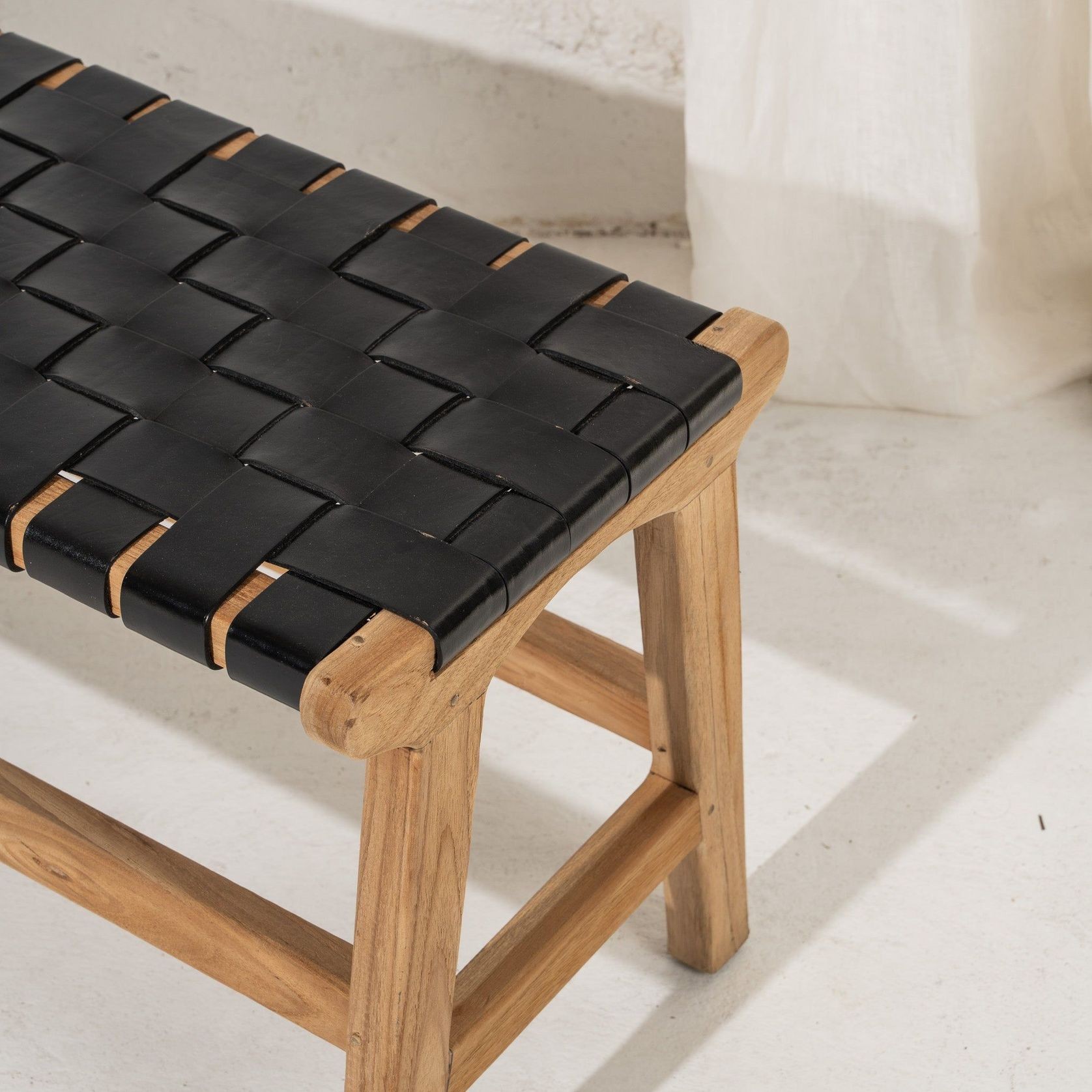 Kemi Black Leather Bench gallery detail image