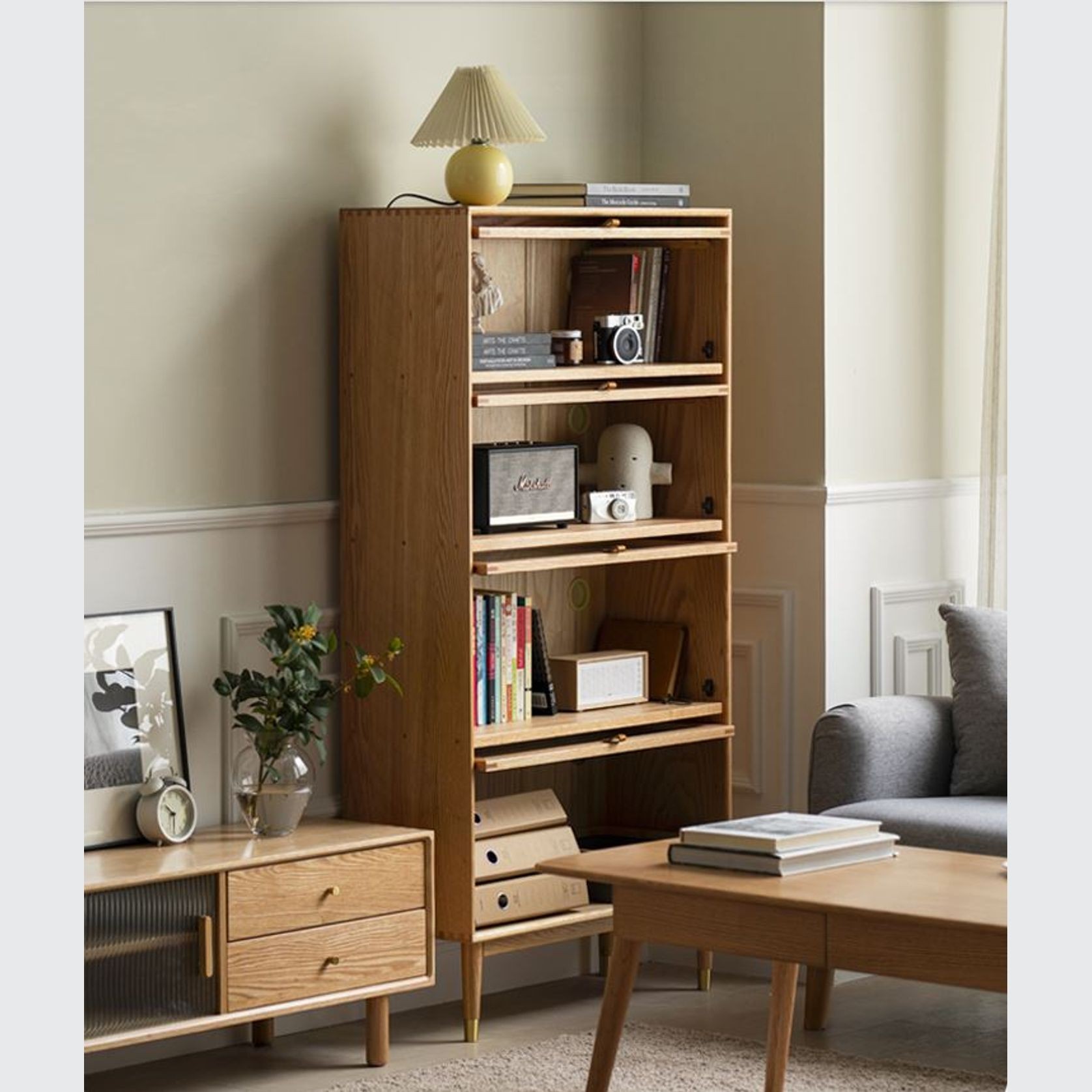 Latvia Natural Solid Oak Display Bookcase Cabinet gallery detail image