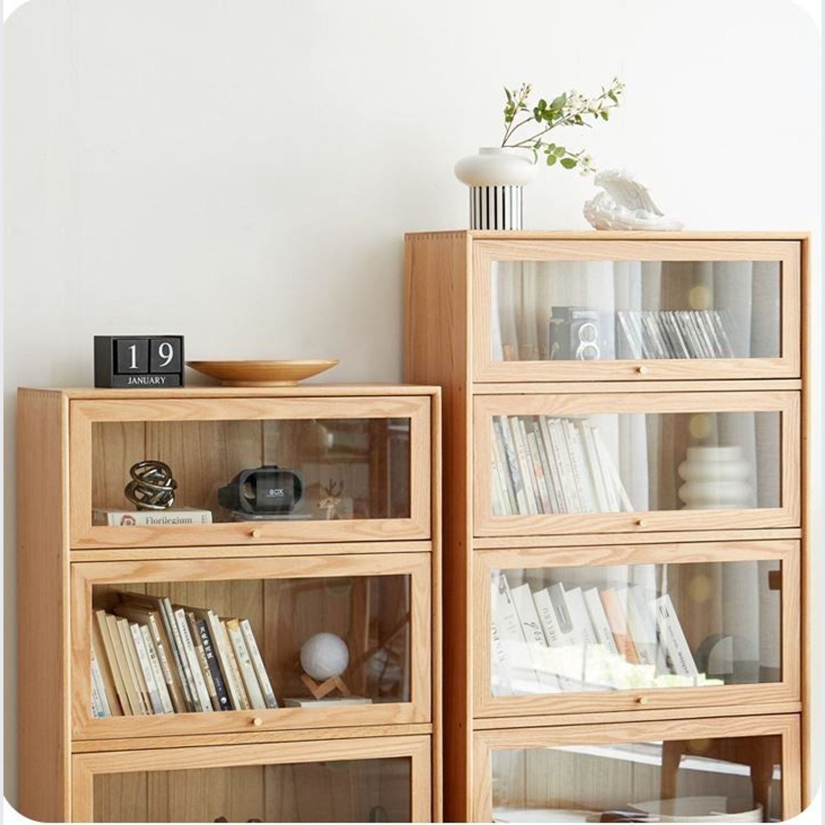 Latvia Natural Solid Oak Display Bookcase Cabinet gallery detail image