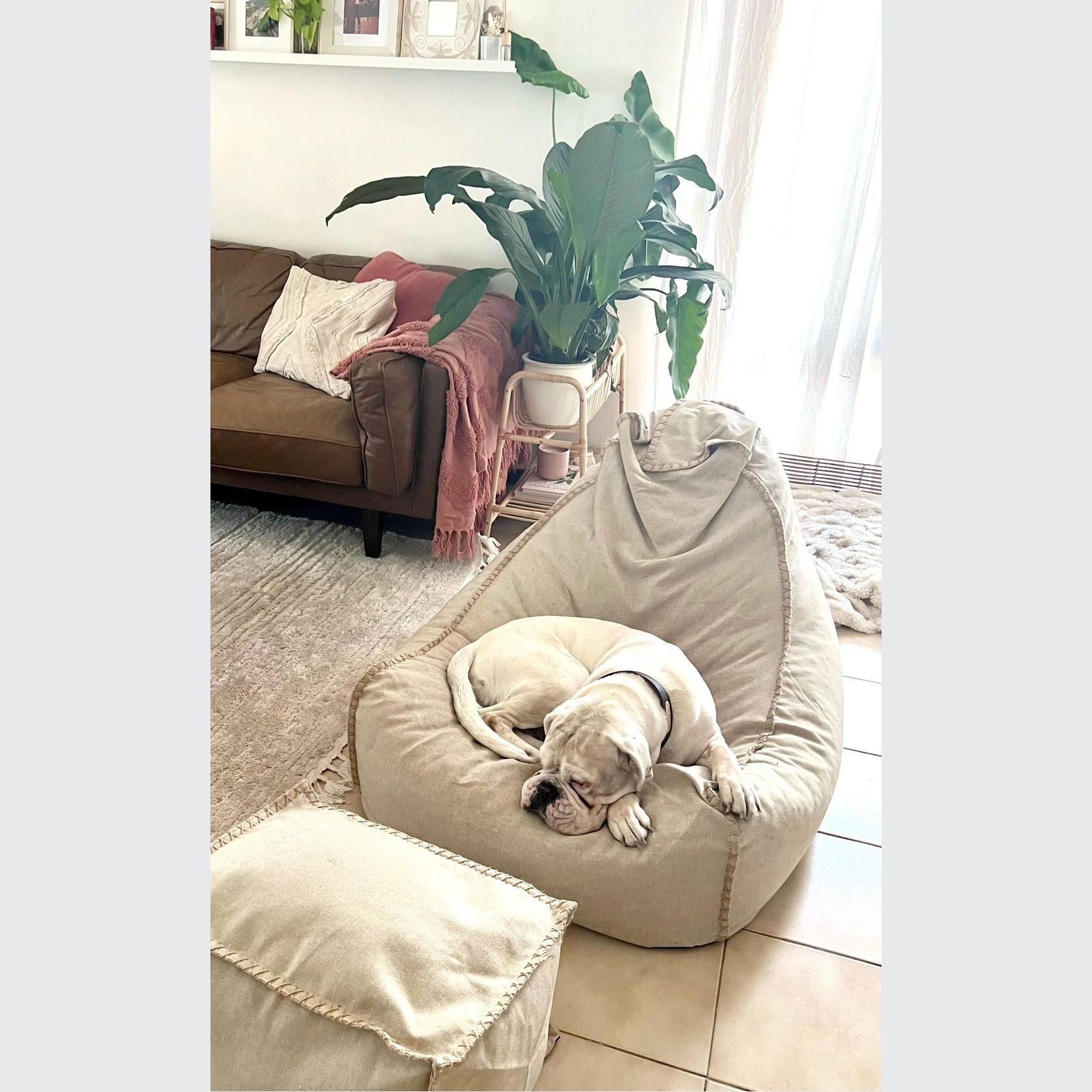 Linen Bean Bag and Ottoman - Natural gallery detail image