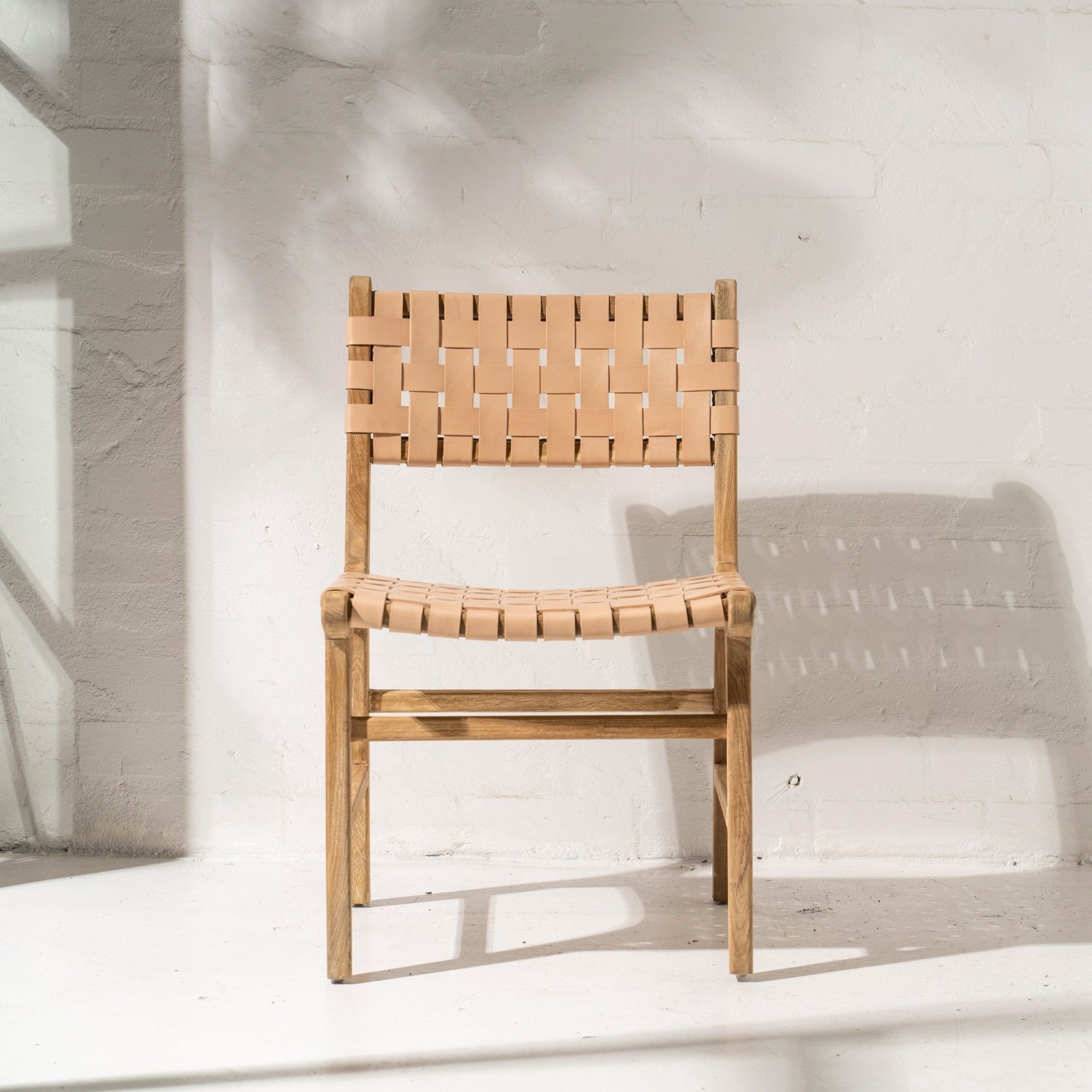 Luka Leather & Teak Chair Natural gallery detail image