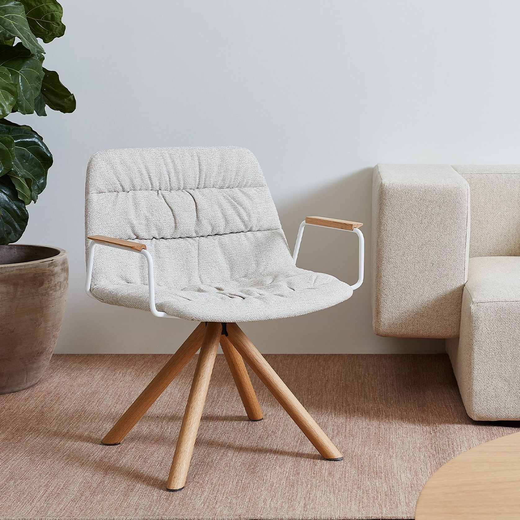 Maarten Lounge Chair - Wooden Swivel Base & Soft Upholstery gallery detail image