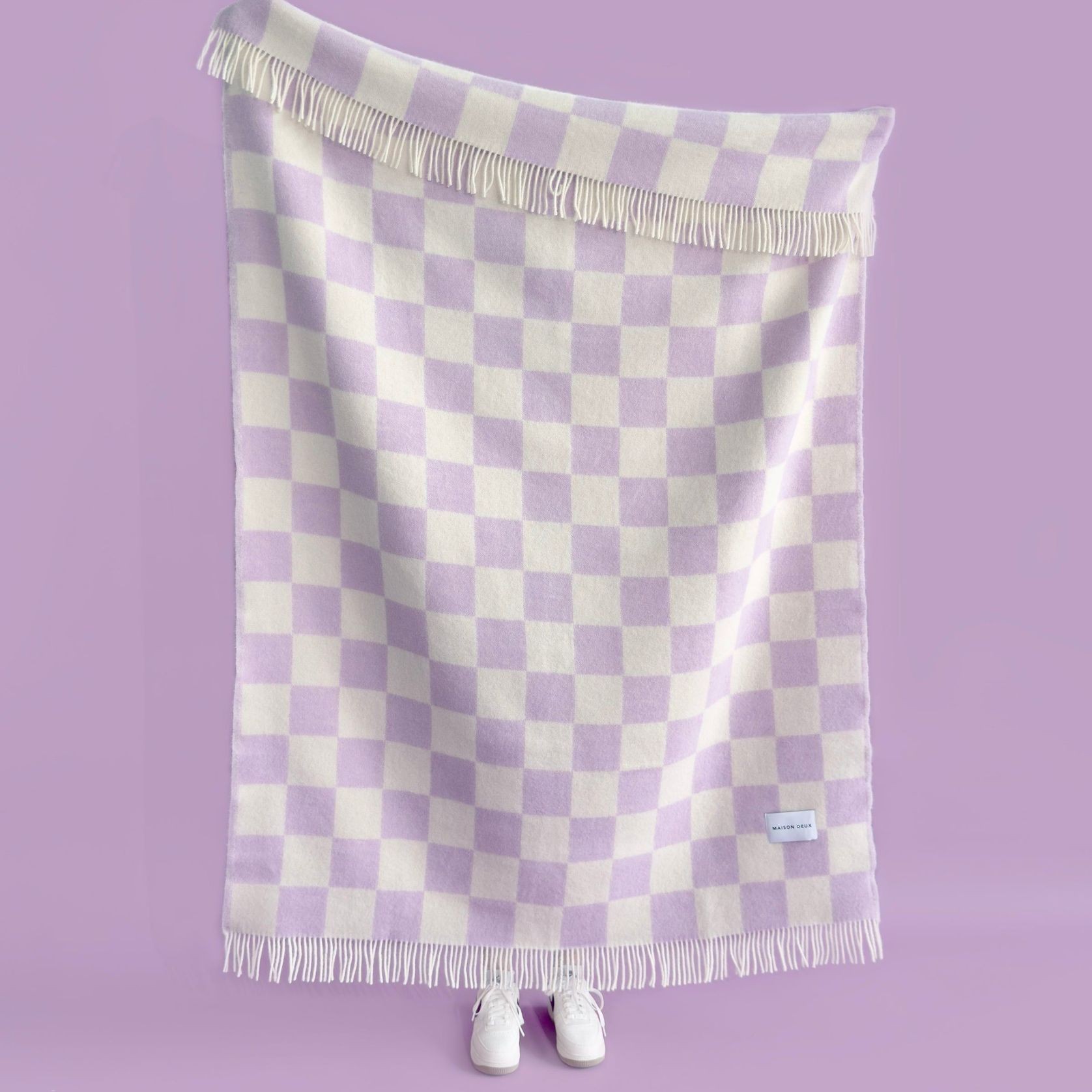 Maison Deux Checkerboard - Lilac | Large Reversible Wool Throw gallery detail image