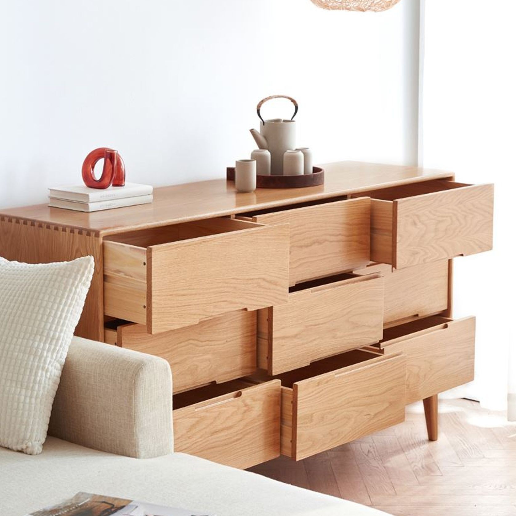 Malmo Natural Solid Oak Chest of 9 Drawers gallery detail image