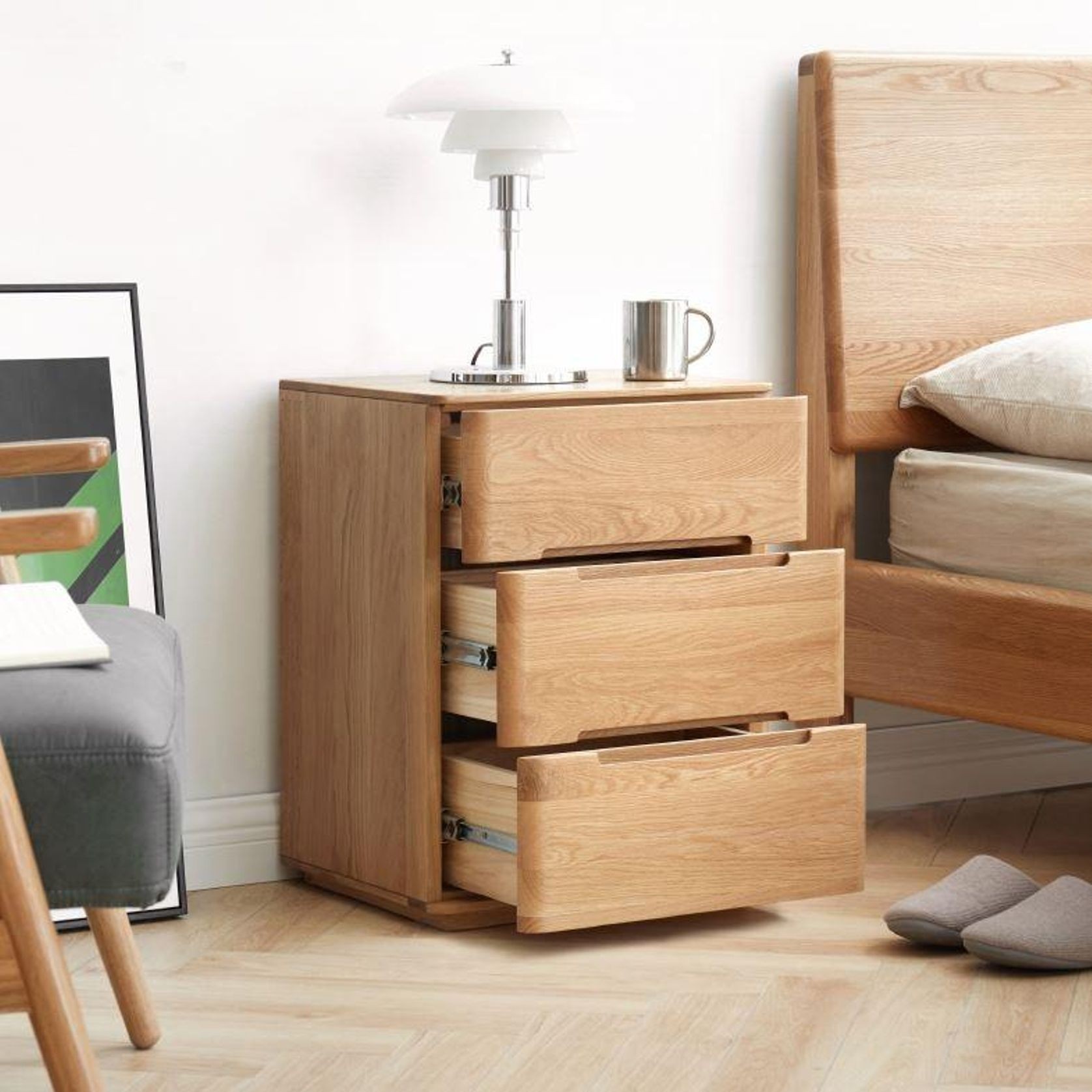 Manchester Natural Solid Oak Bedside Table gallery detail image