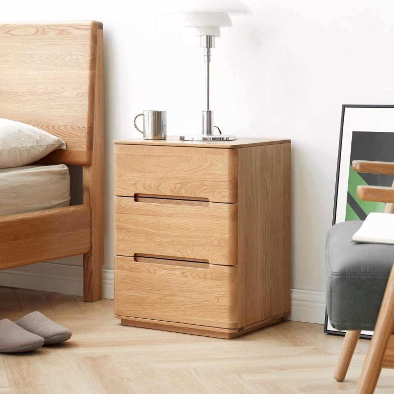 Manchester Natural Solid Oak Bedside Table gallery detail image