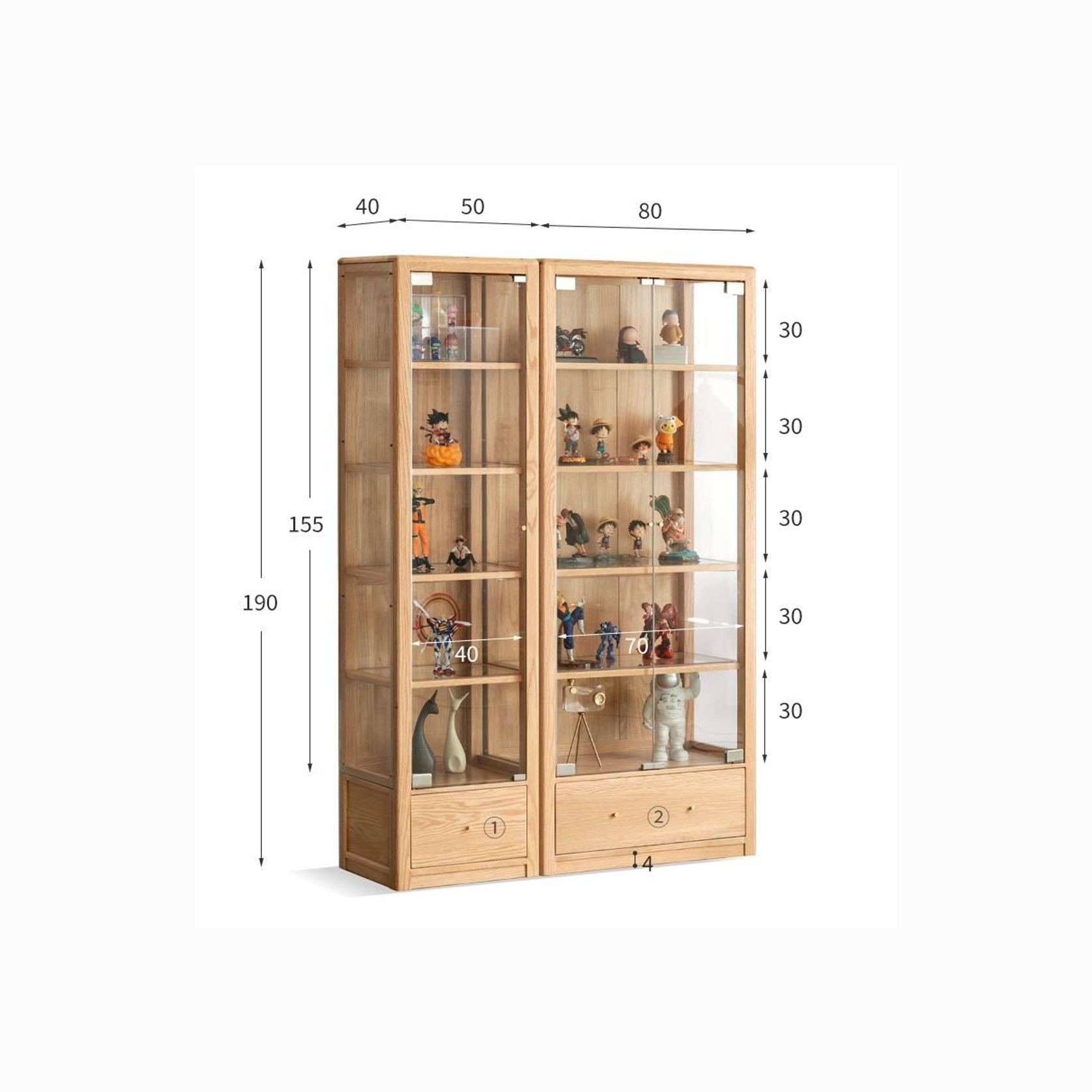 Marino Natural Solid Oak Full Glass Display Cabinet gallery detail image