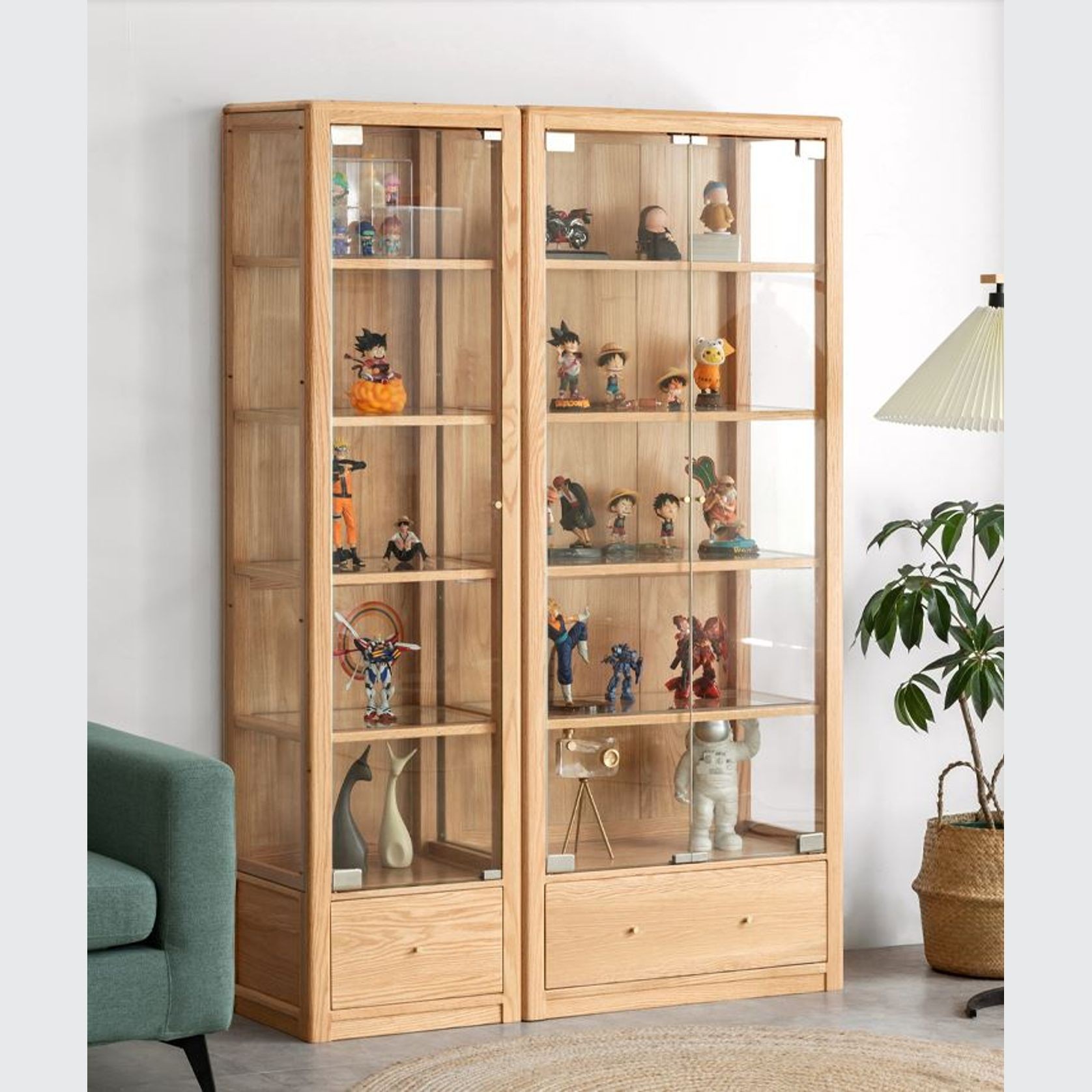 Marino Natural Solid Oak Full Glass Display Cabinet gallery detail image