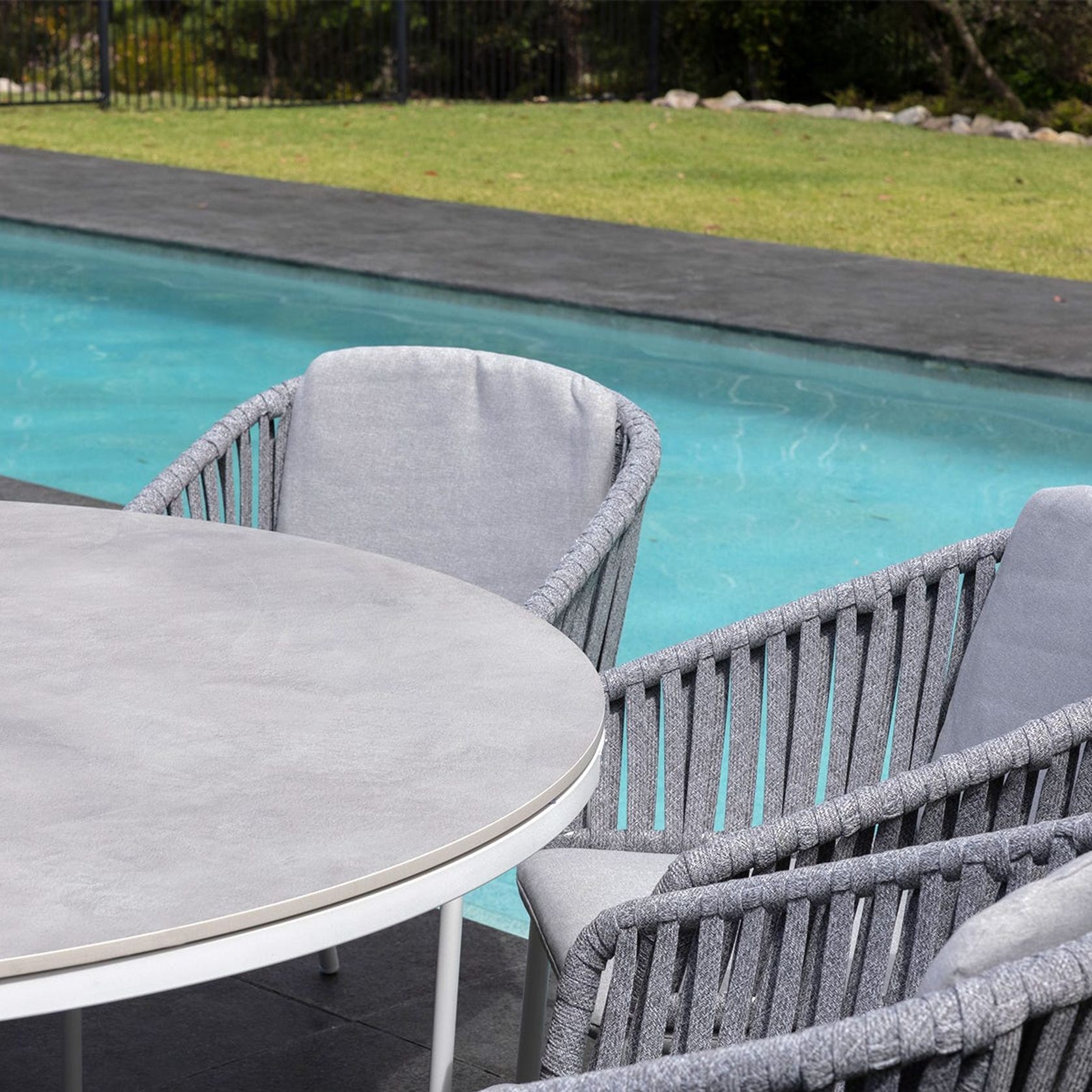 Adele Round Ceramic Table With Melang Chairs 9pc Outdoor Dining Setting gallery detail image