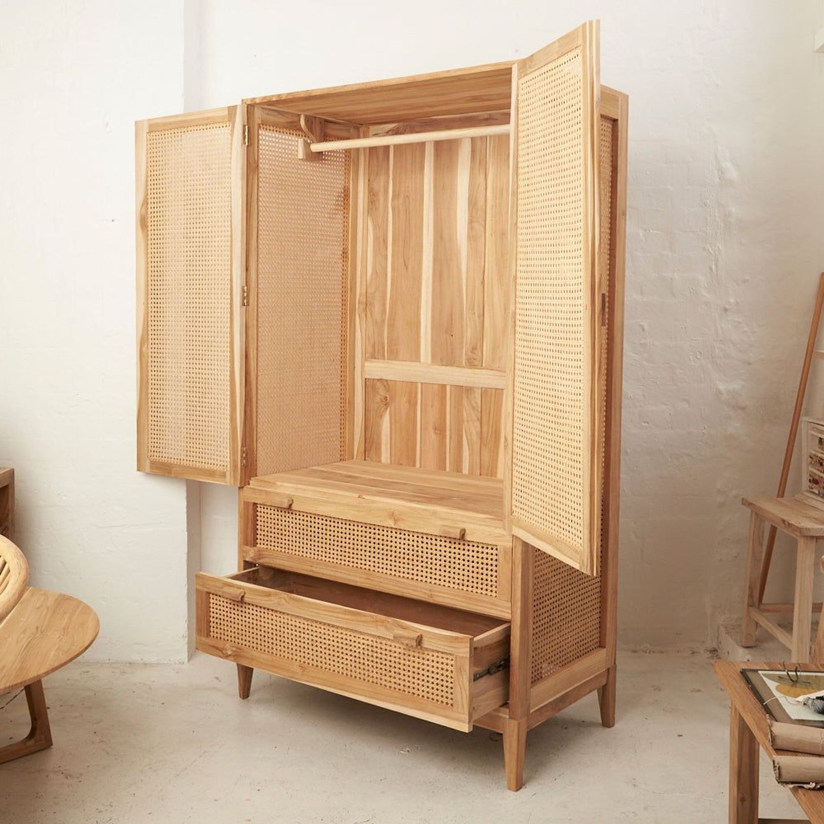 Nilsen Rattan and Teak Wardrobe gallery detail image
