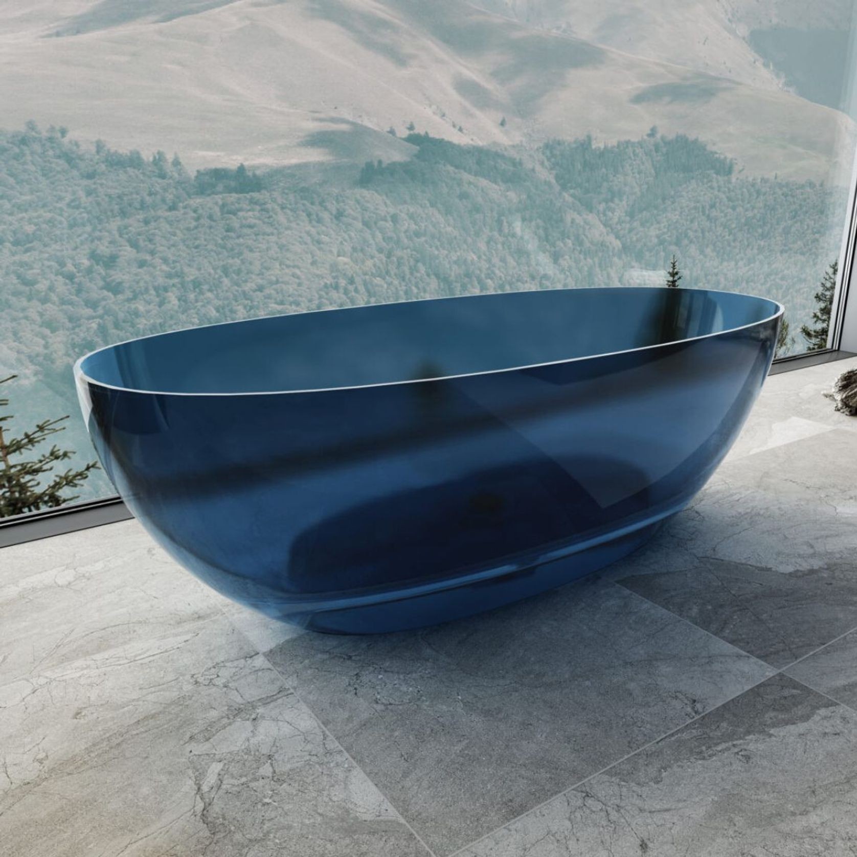 Riva Noto Freestanding Bathtub Transparent Blue (Available In 1500mm And 1700mm) gallery detail image