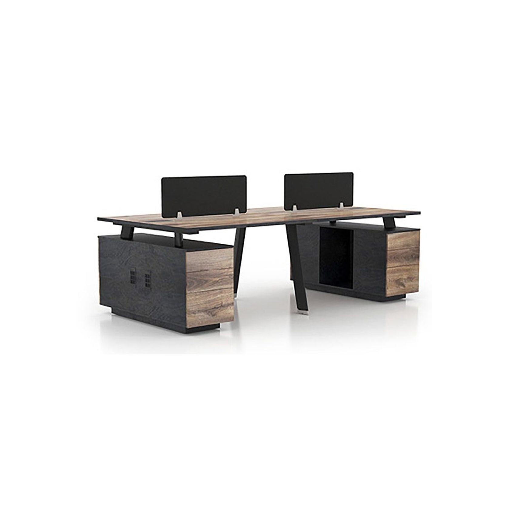 ARTO 4 people Back to Back Workstation 4 Cabinets 2.4M - Warm Oak & Black gallery detail image